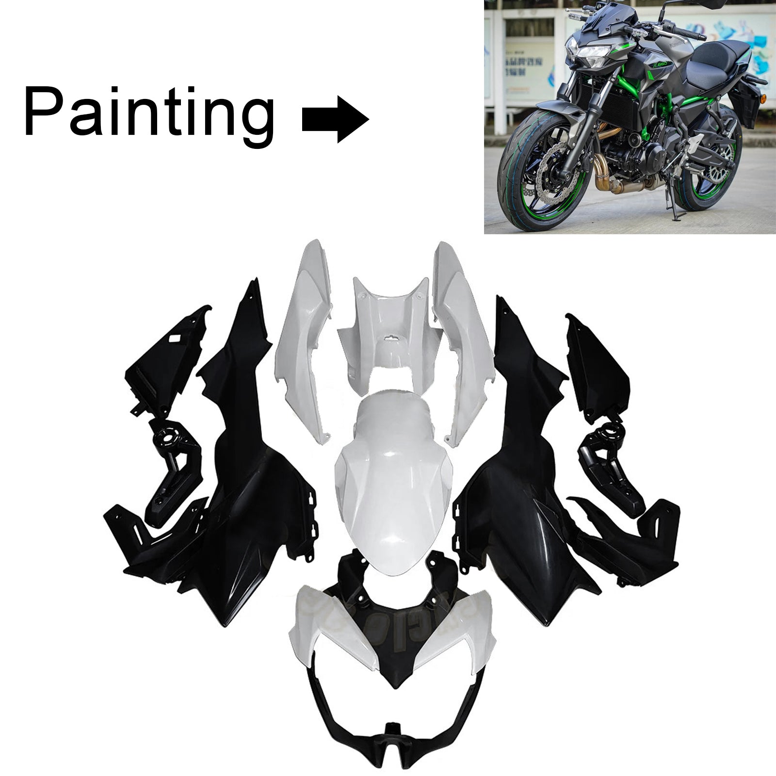 Amotopart 2020-2023 Kawasaki Z650 Black Green Fairing Kit