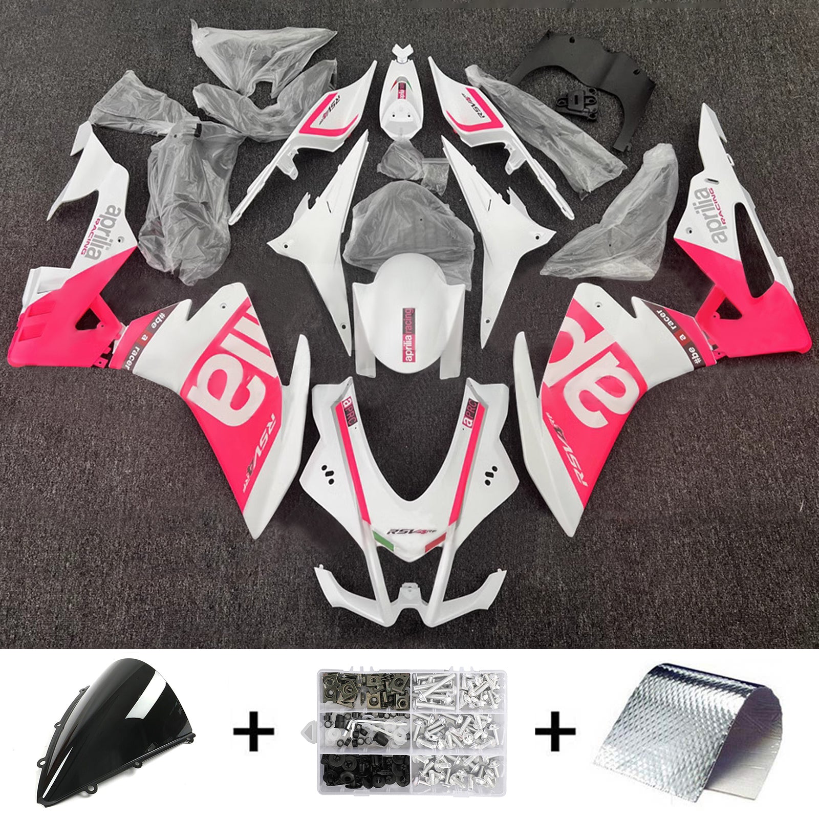 Amotopart 2016-2020 Aprilia RSV4 1000 White Pink Fairing Kit