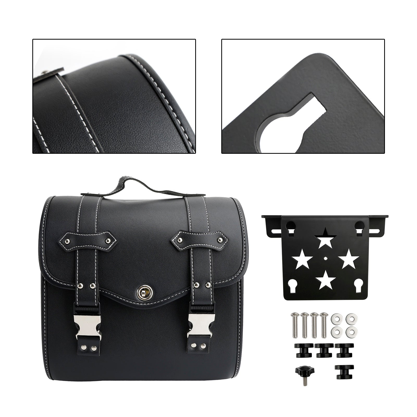 Motor Saddlebag & Brcket Kit Side Storage Universal Quick Release Black