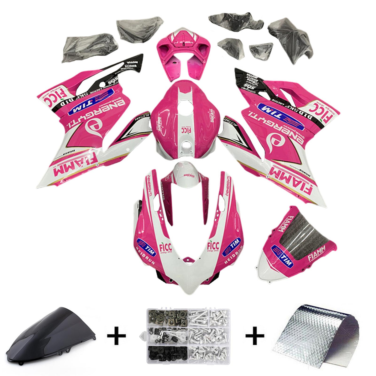 Amotopart 2012-2015 Ducati 1199 899 Kit de carenado rosa y blanco