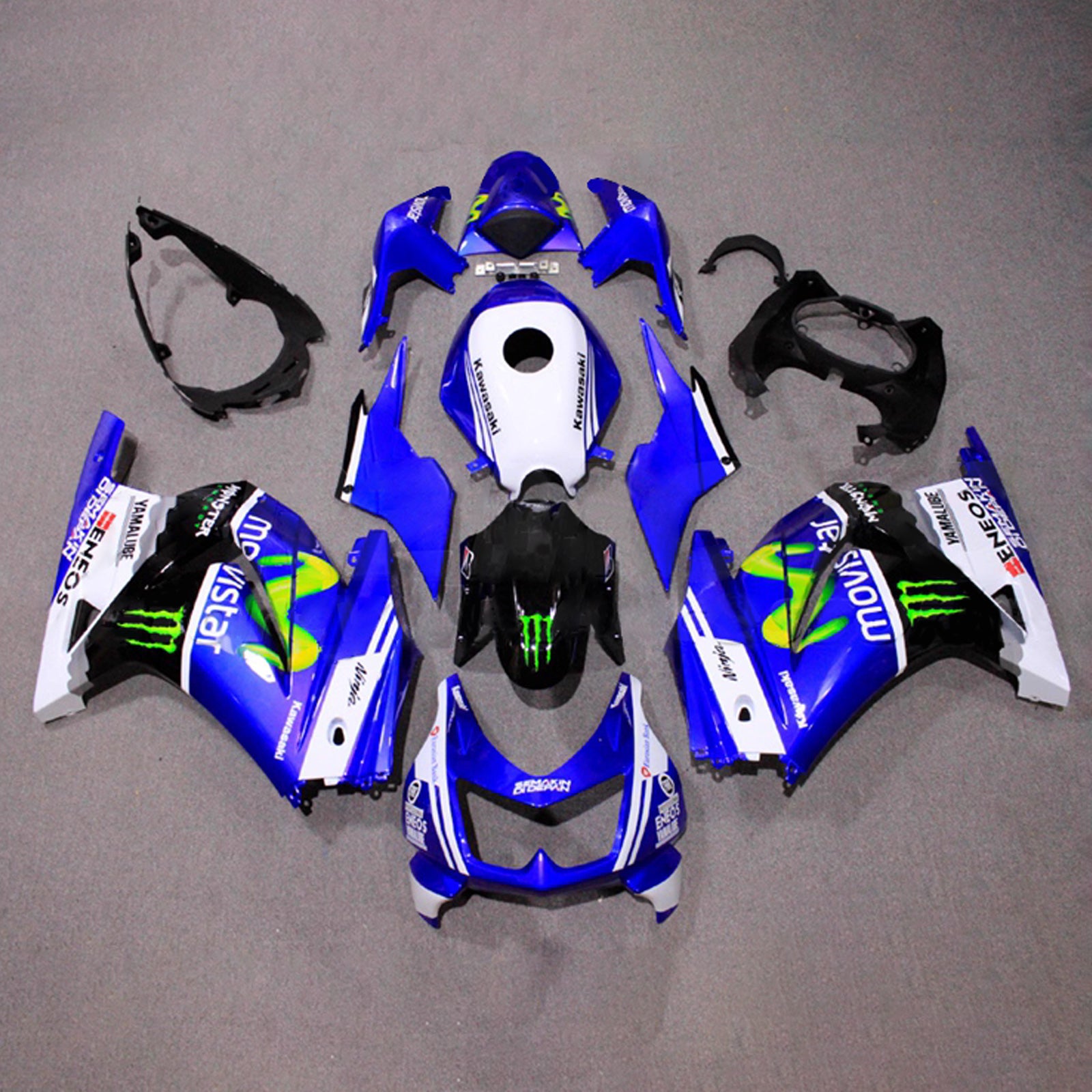 Amotopart 2008-2012 Kawasaki EX250/Ninja250R Blue Black White Green Fairing Kit