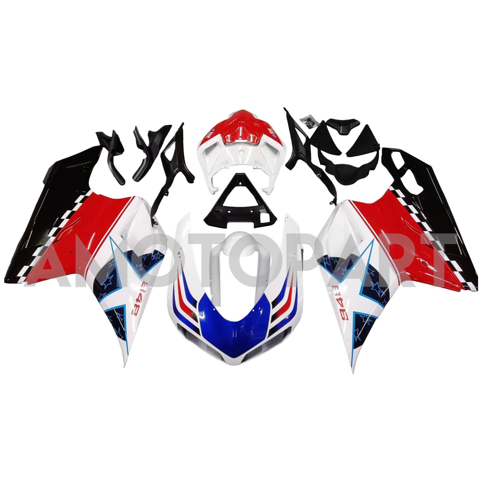 Amotopart 2007-2011 Ducati 1098/1198/848 Black White Red Blue Fairing Kit
