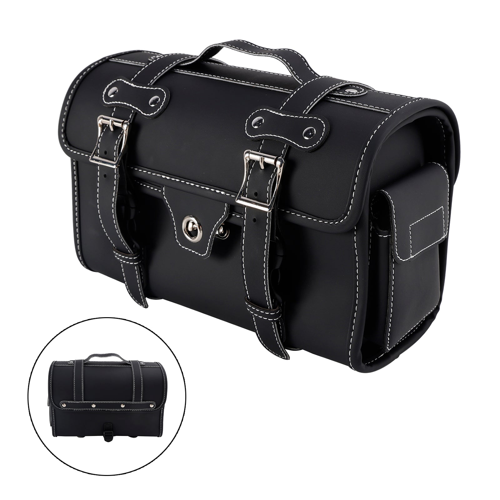 Motorbike Black Tail Bag Pu Side Saddlebag Pannier Luggage Pouch Storage
