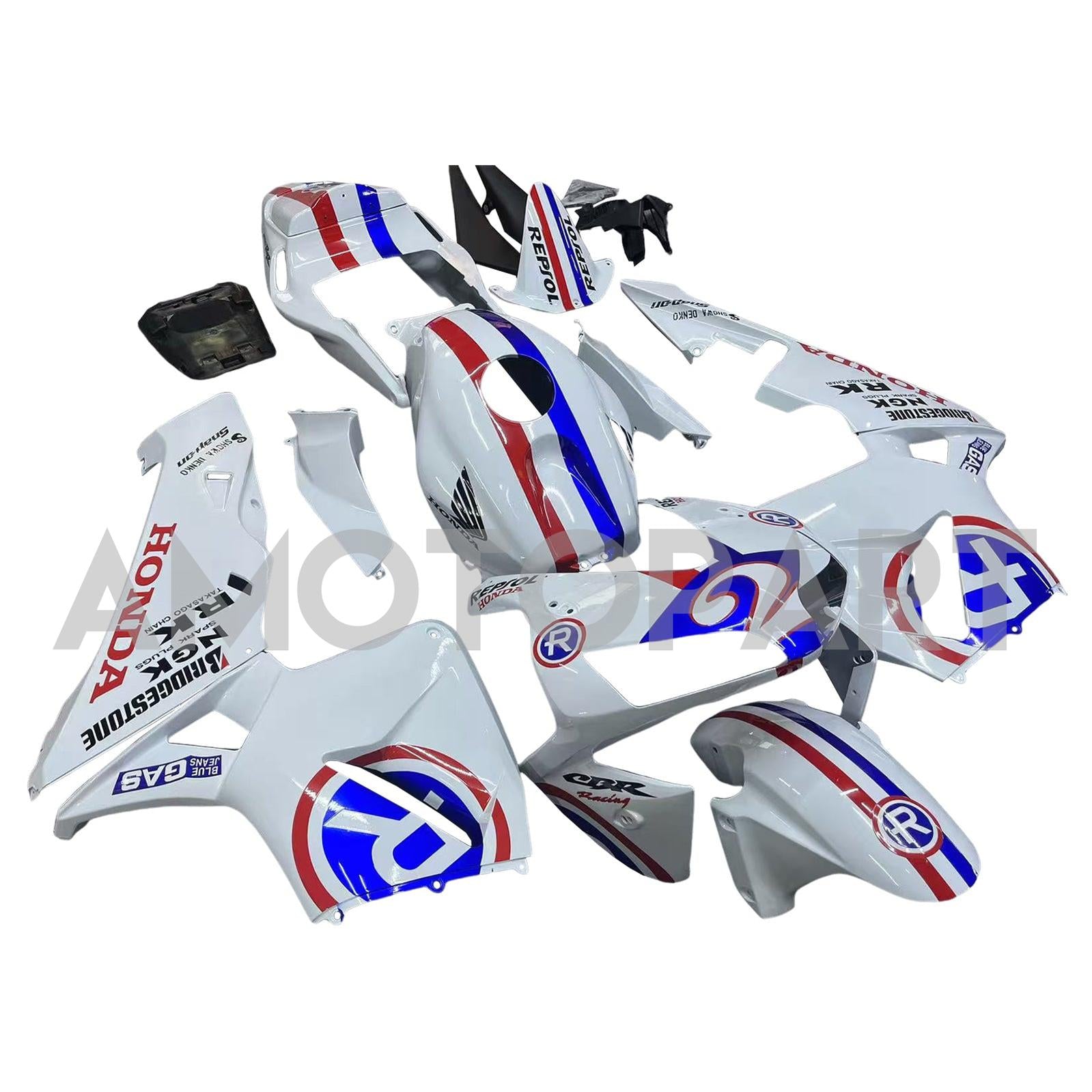 Amotopart 2003-2004 Honda CBR600RR Blanc Rouge & Kit de carénage Blue Line