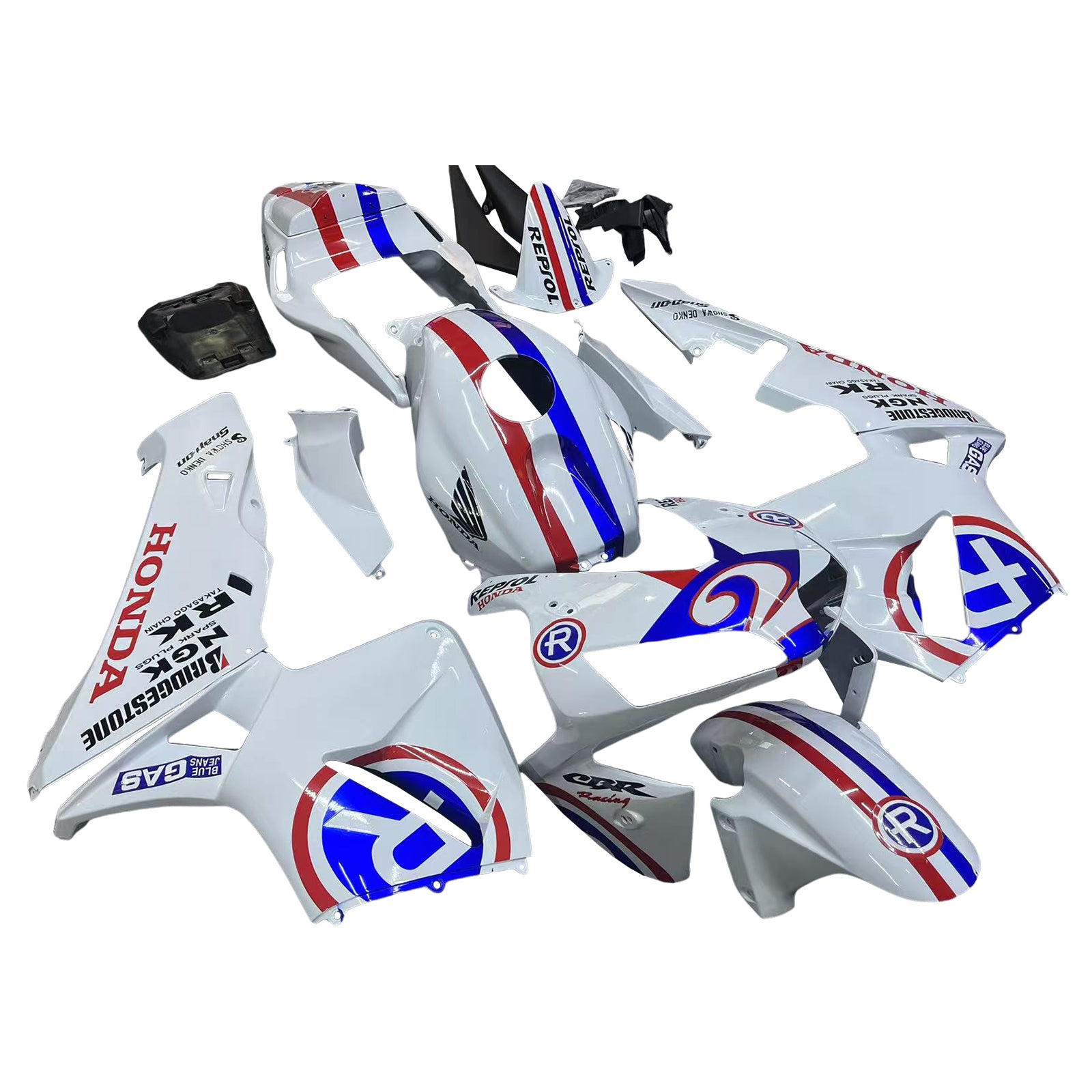 Amotopart 2003-2004 Honda CBR600RR  White Red & Blue Line Fairing Kit