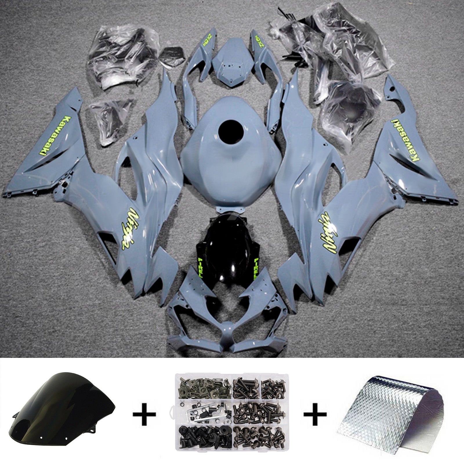 Amotopart 2019-2023 Kawasaki ZX6R Gray Yellow Fairing Kit