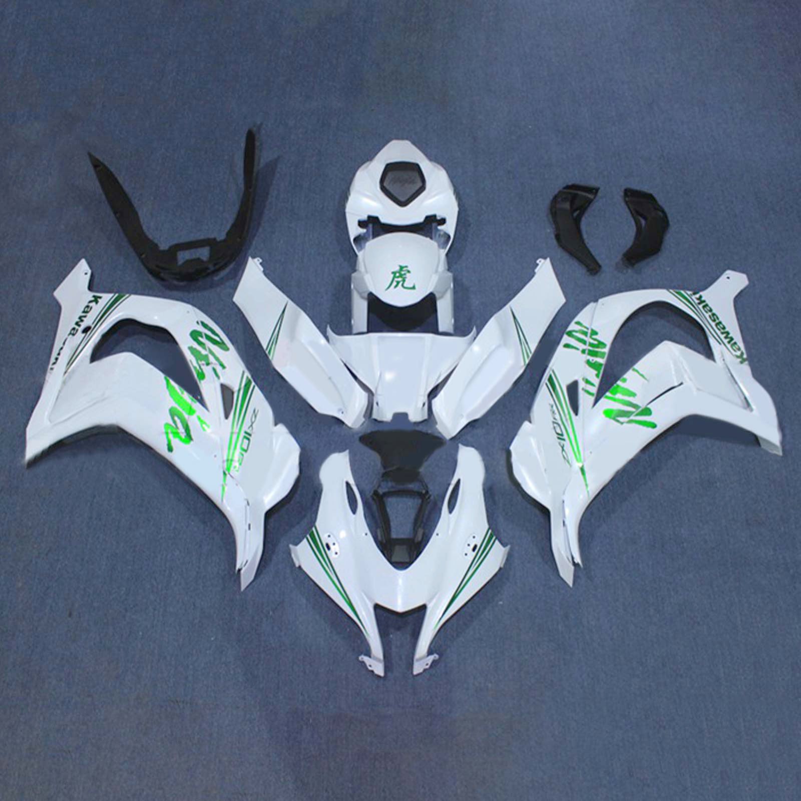 Amotopart 2016-2020 ZX10R Kawasaki White with Green Logo Fairing Kit