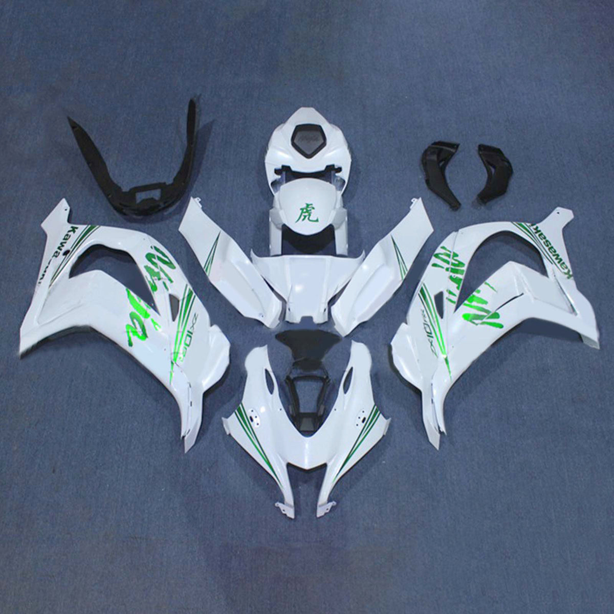 Amotopart 2016-2020 ZX10R Kawasaki blanco con kit de carenado con logotipo verde