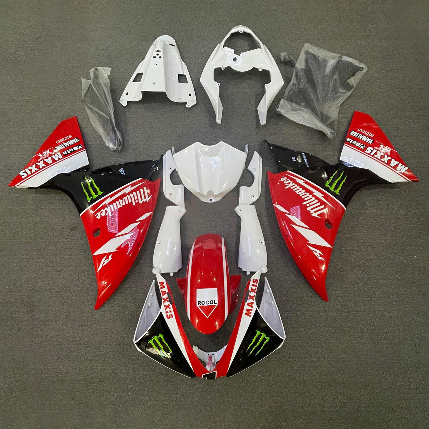 Amotopart 2009-2011 Yamaha YZF 1000 R1 rojo y blanco con kit de carenado gráfico