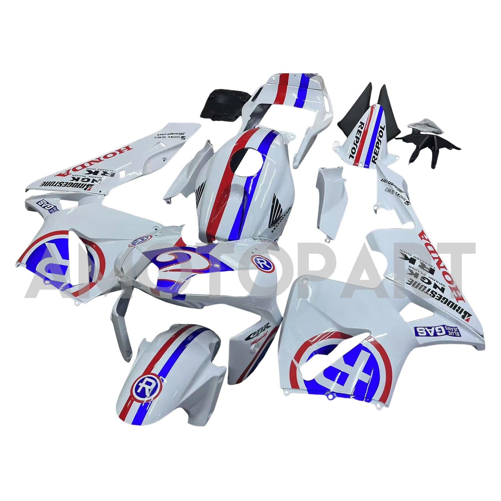 Amotopart 2003-2004 Honda CBR600RR Blanc Rouge & Kit de carénage Blue Line