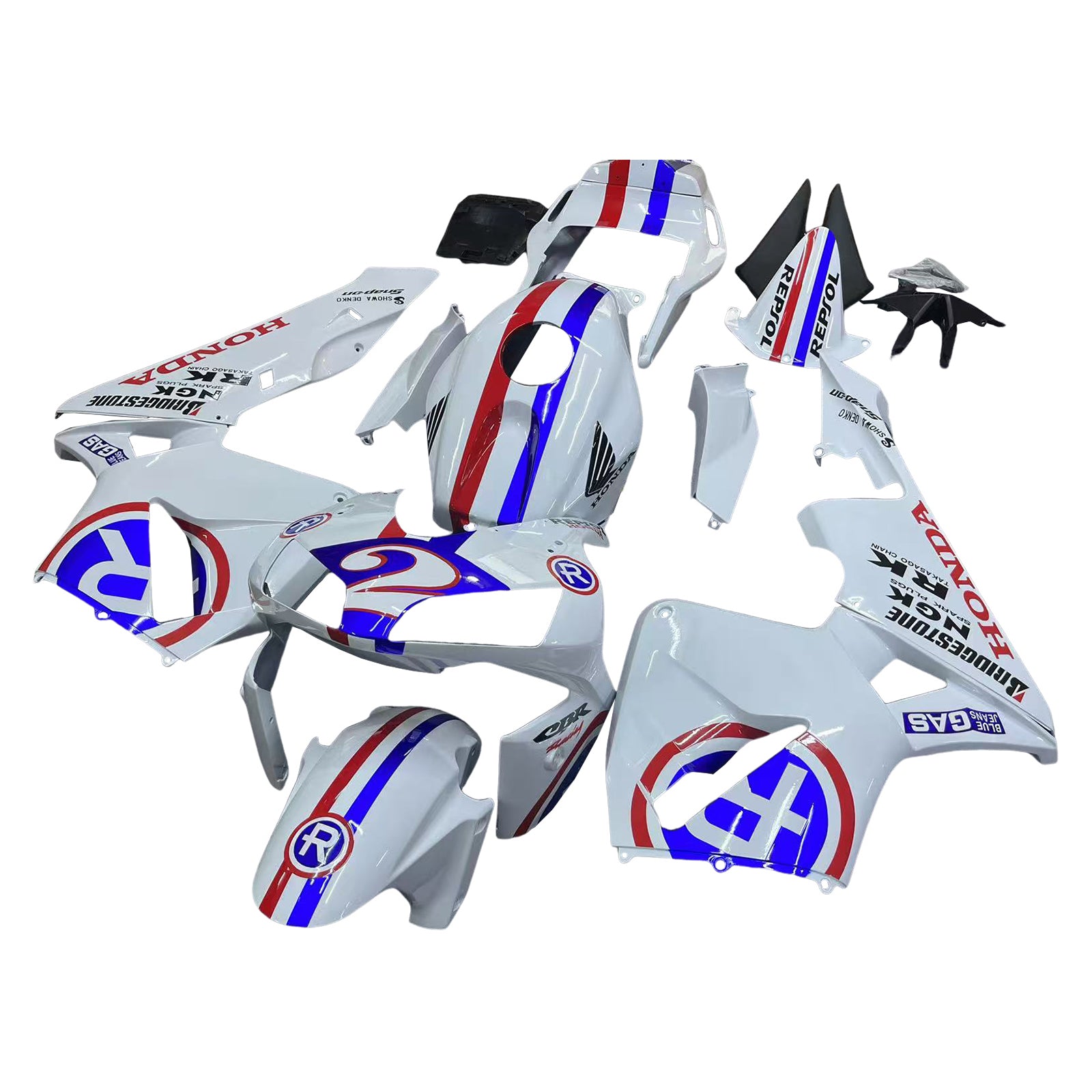 Amotopart 2003-2004 Honda CBR600RR  White Red & Blue Line Fairing Kit