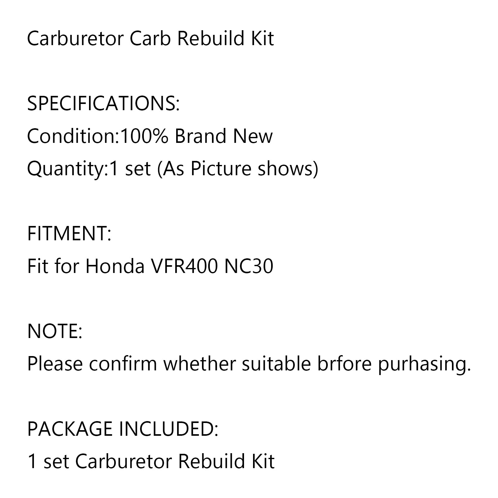 1X Carburetor Repair Kit Rebuild Parts fit for Honda VFR400 VFR400R NC30