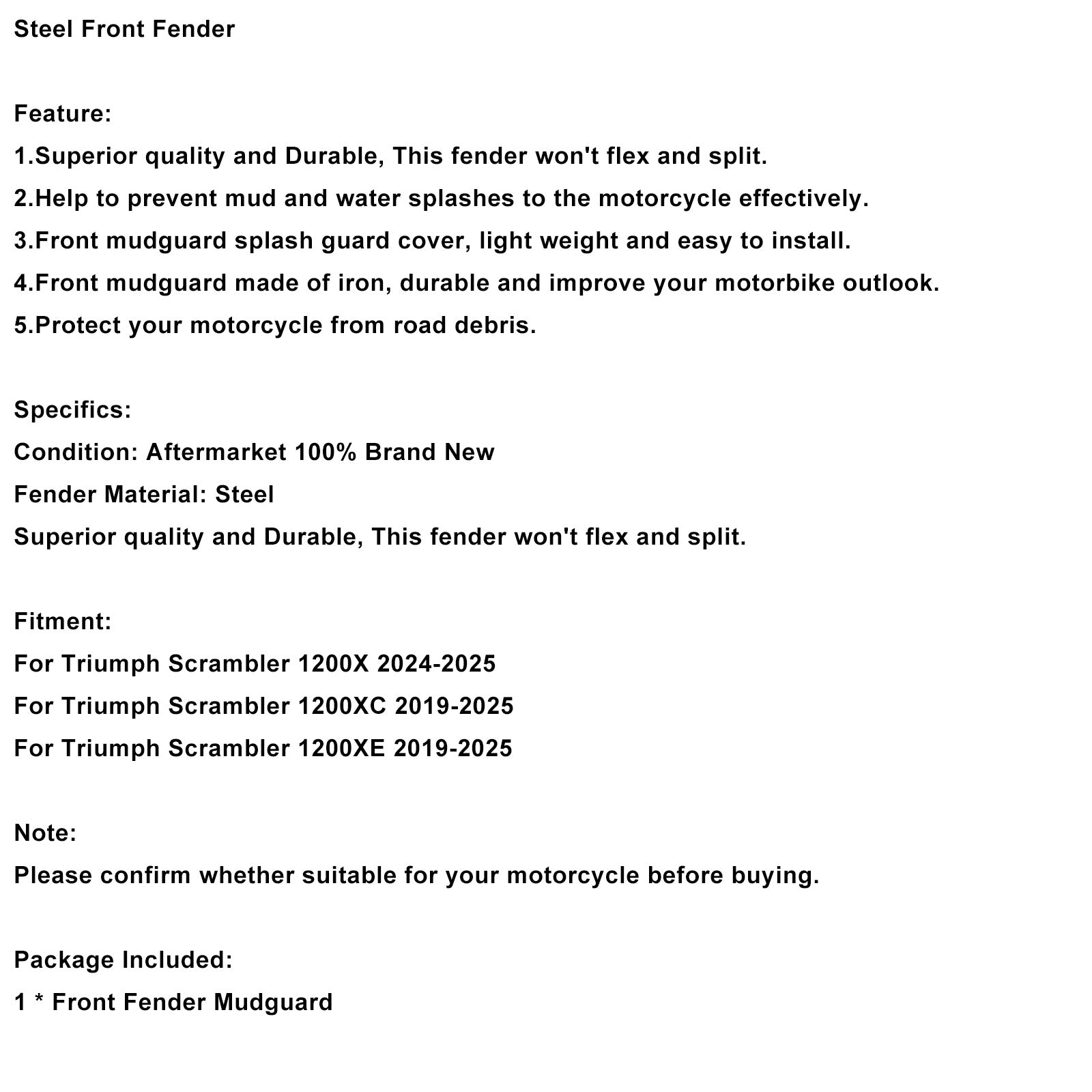 2019-2025 Scrambler 1200X 1200XC 1200XE Steel Front Fender Mudguard