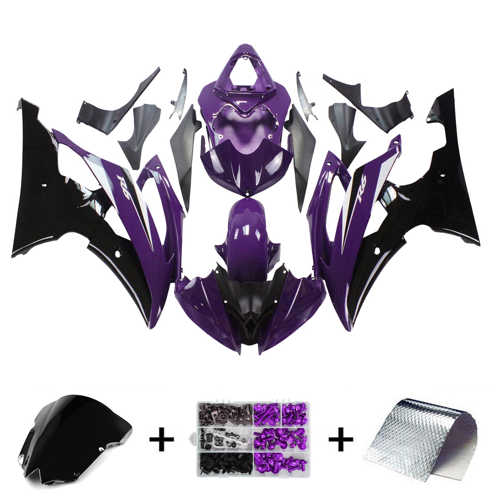 Amotopart 2008-2016 YZF 600 R6 Yamaha Kit de carénage violet et noir