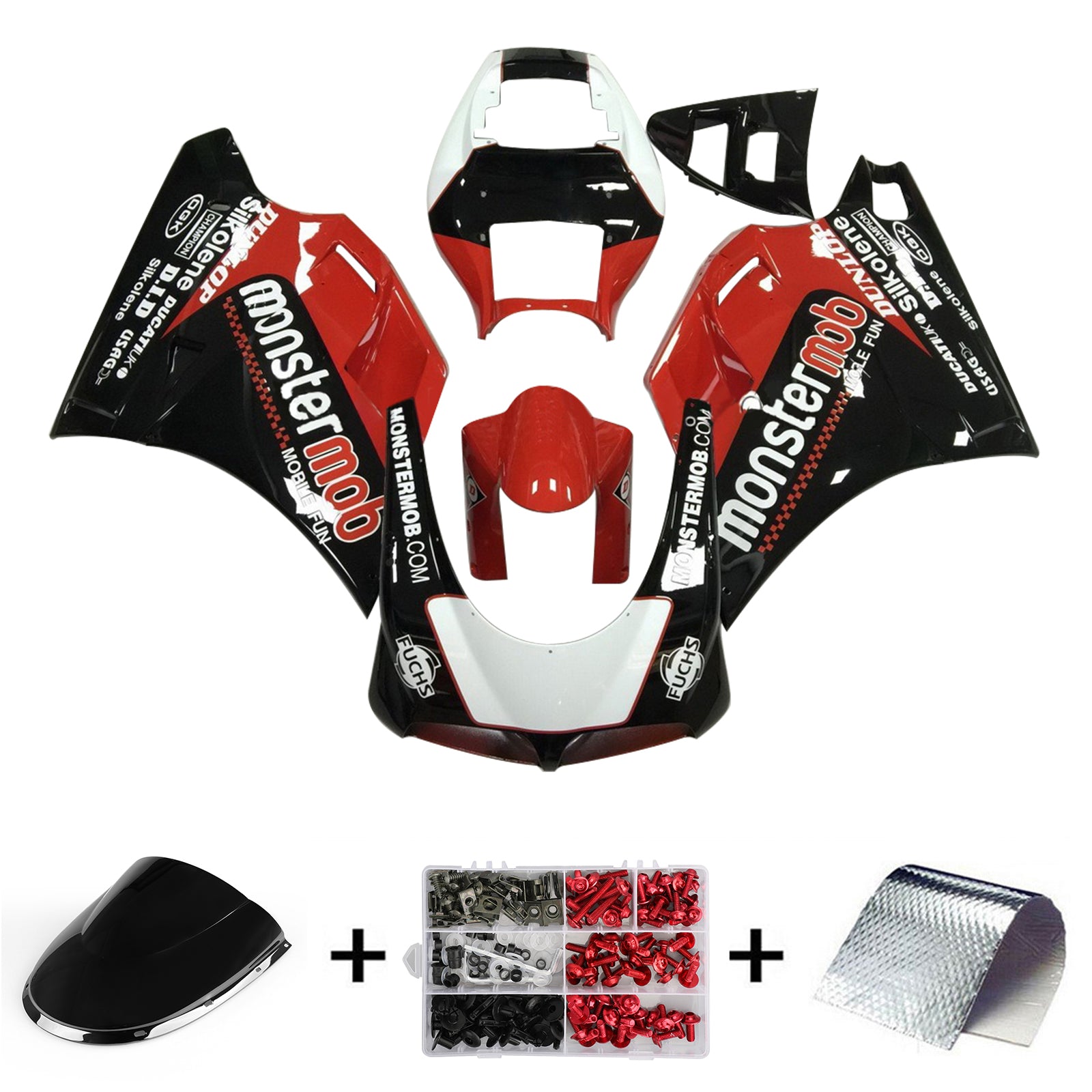 Amotopart Ducati 996 748 1996-2002 Kit de carénage rouge et noir Style 5