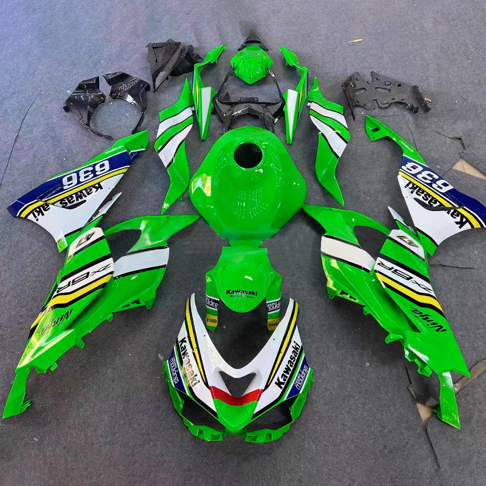 Amotopart 2024-2025 Kawasaki ZX-6R Green White Blue Fairing Kit