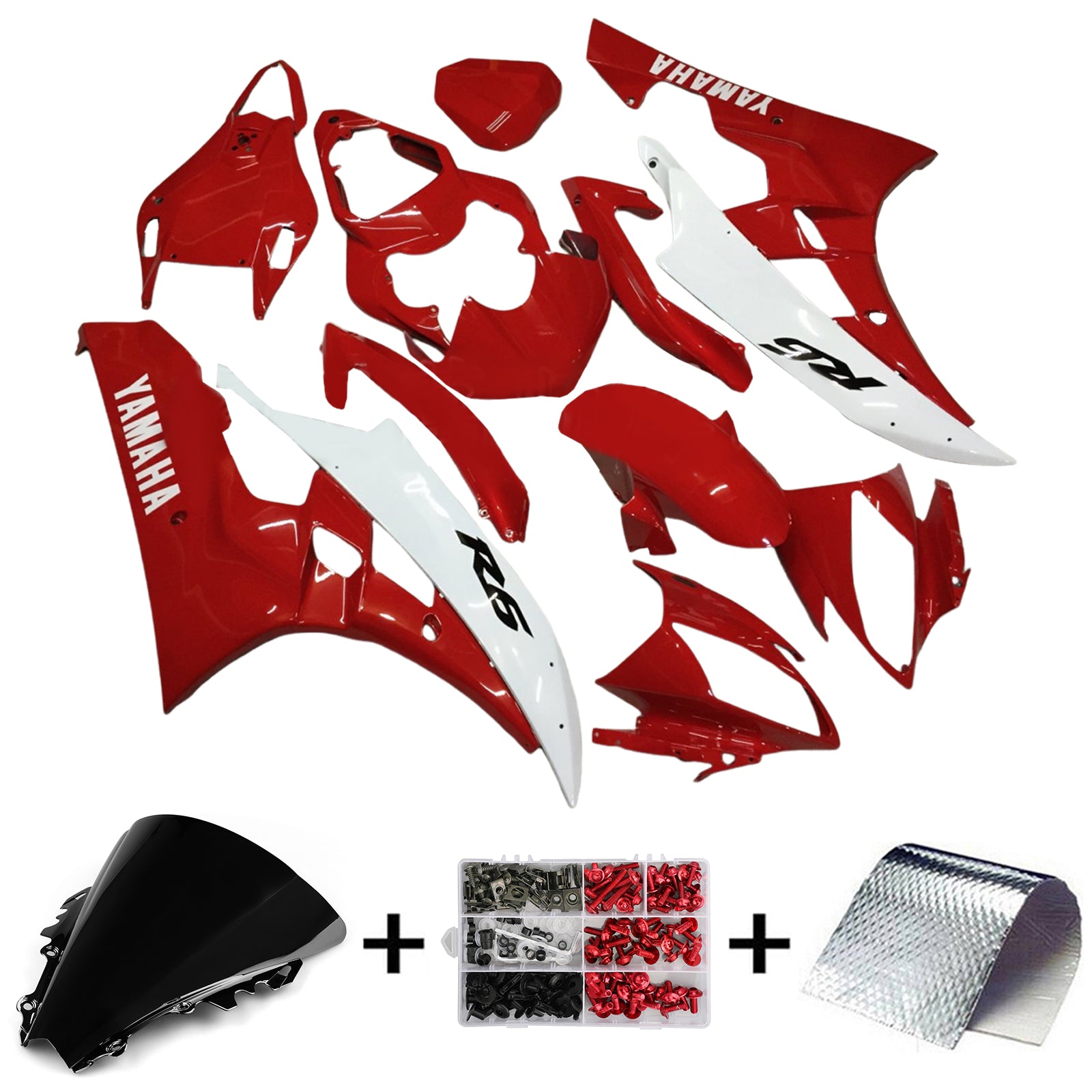 Amotopart 2006-2007 Yamaha YZF 600 R6 Kit de carénage rouge et blanc