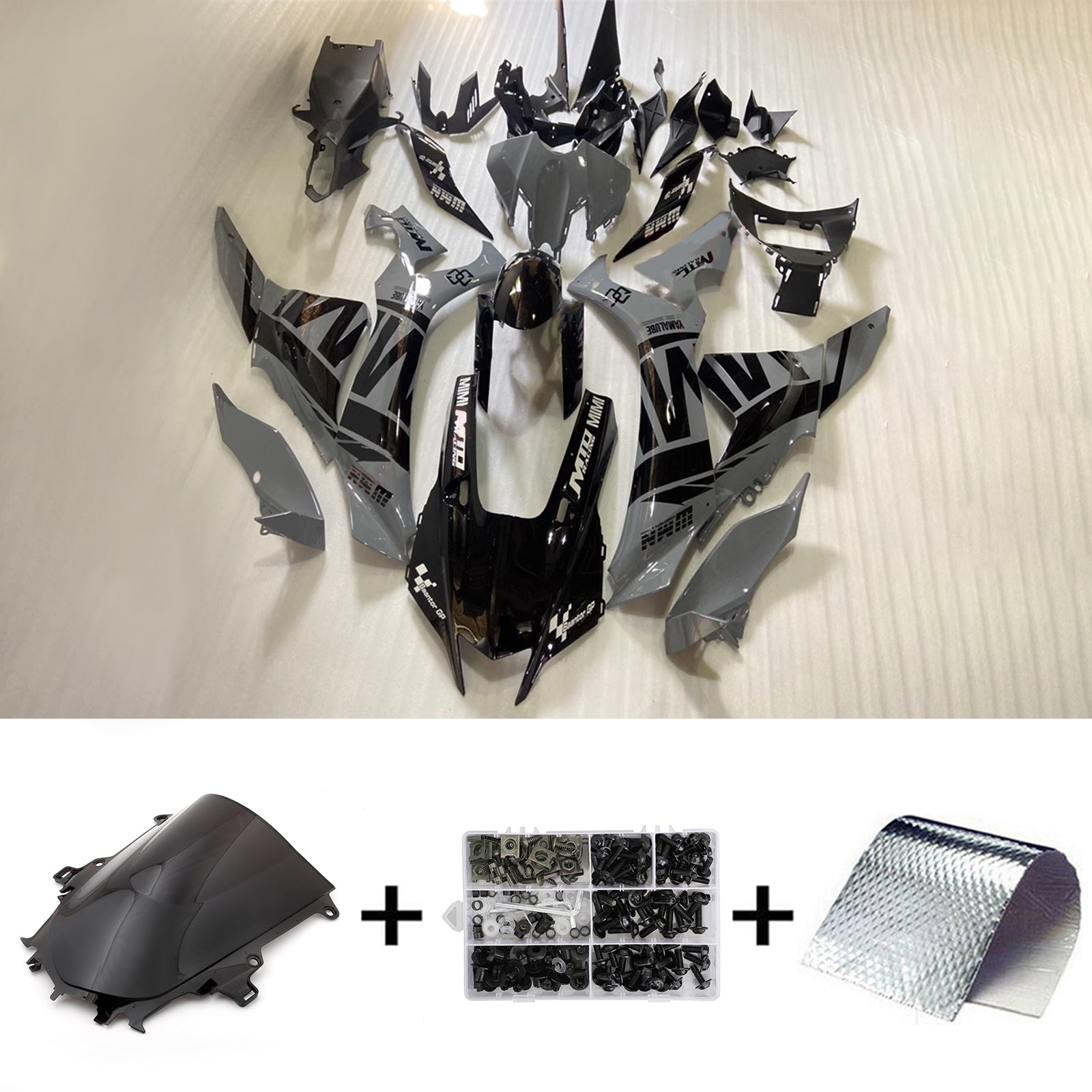 Amotopart 2020-2024 Yamaha YZF R1 Kit de carénage noir et gris