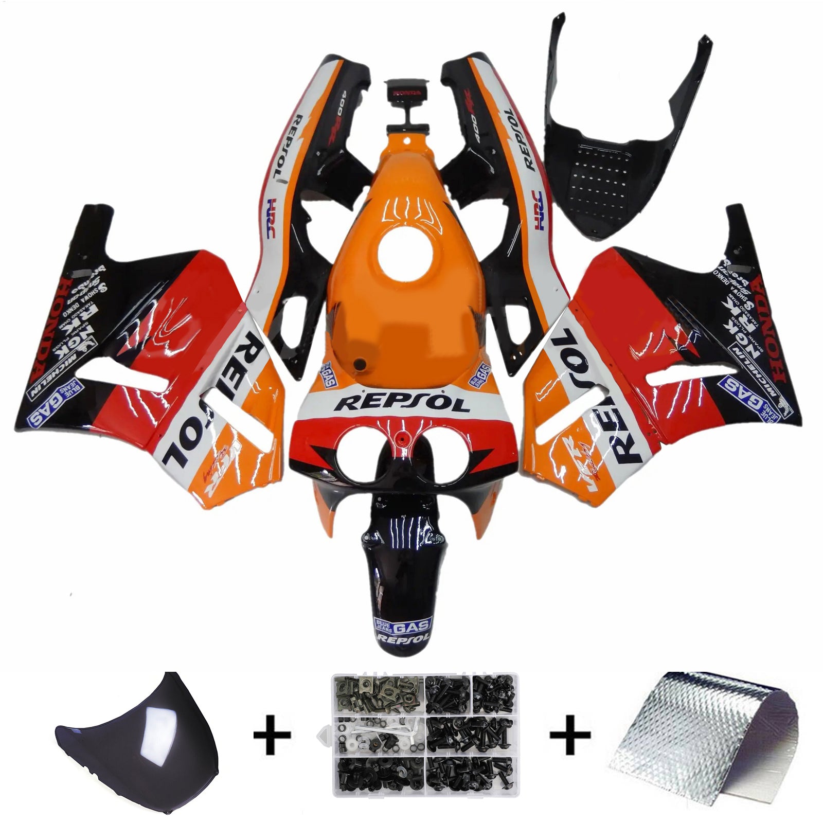 Amotopart 1988-1992 Honda VFR400R NC30 Black Orange Red White Fairing Kit