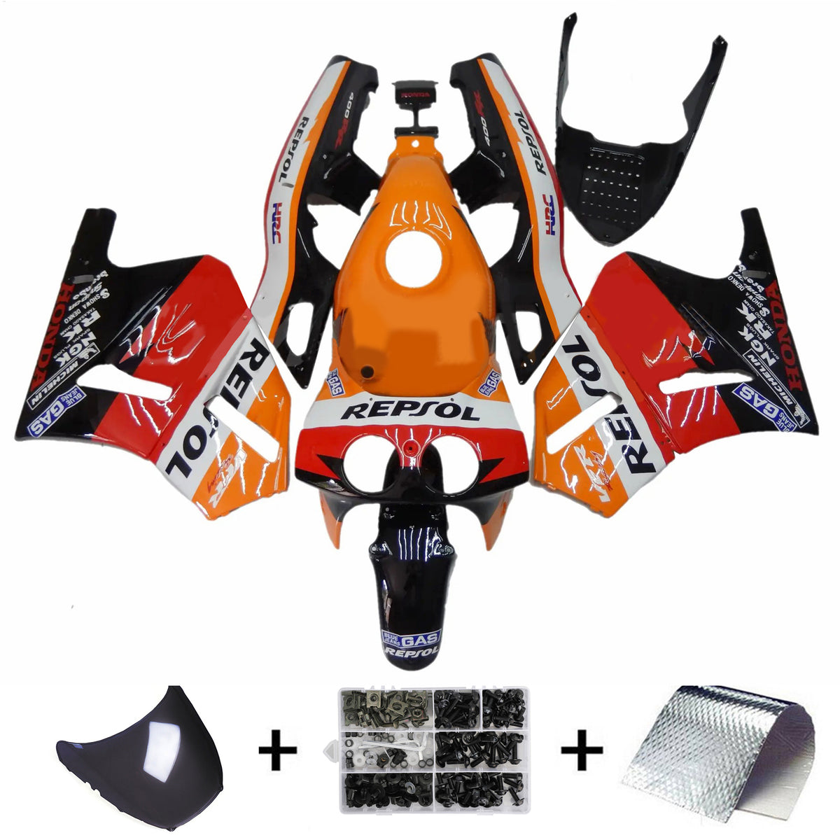 Amotopart 1988–1992 Honda VFR400R NC30 Schwarz Orange Rot Weiß Verkleidungsset