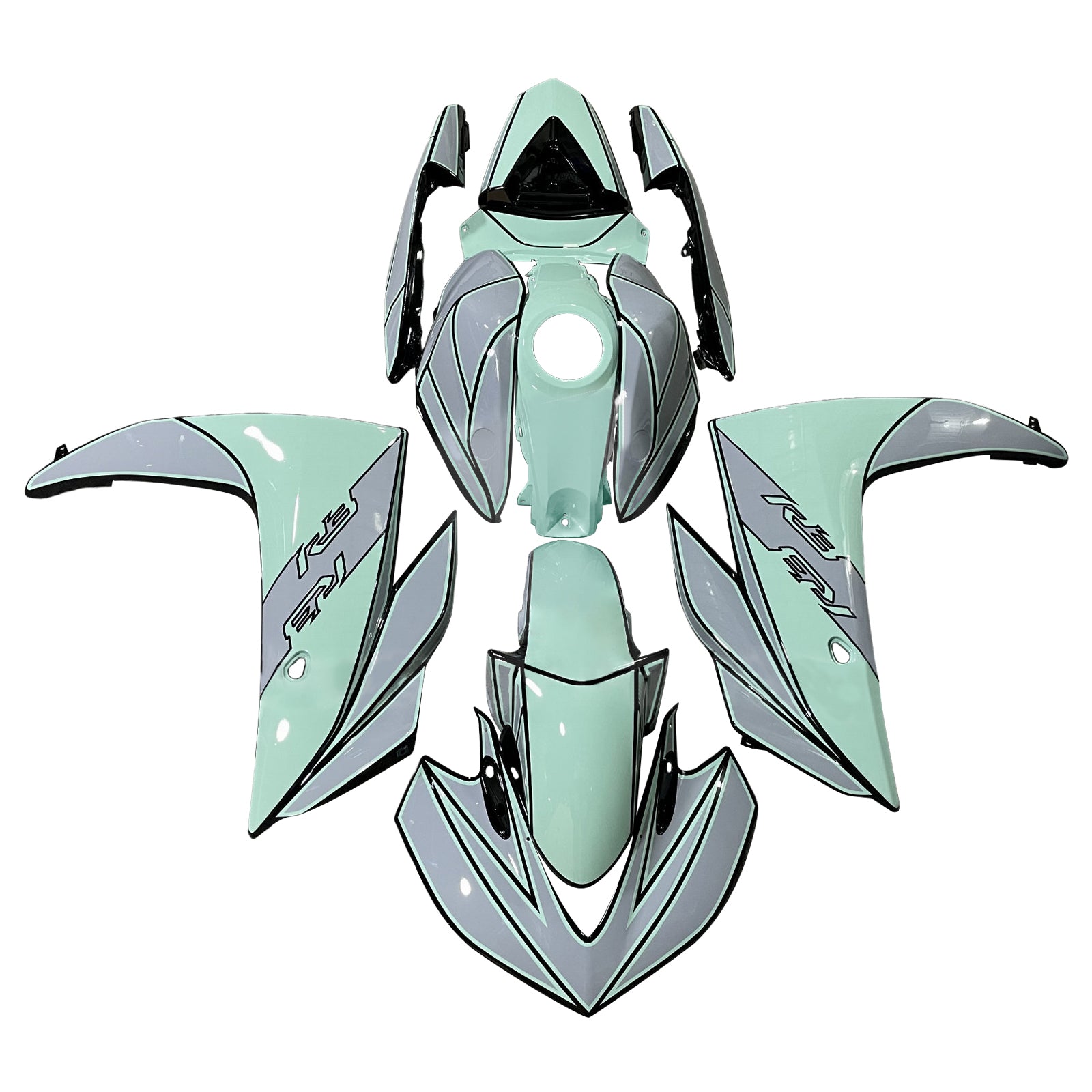 Amotopart Yamaha 2014-2018 YZF R3 2015-2017 YZF R25 Green & Grey Fairing Kit