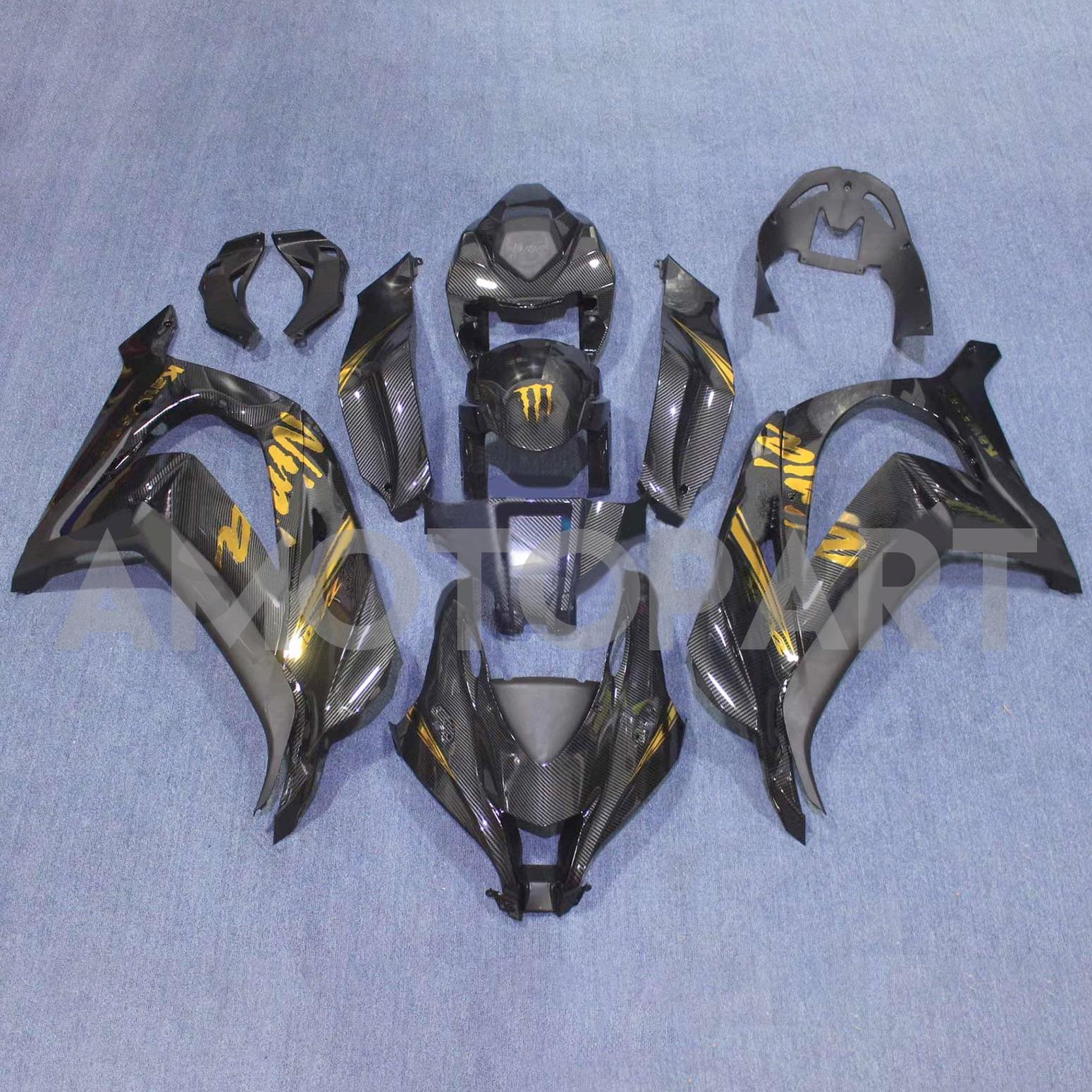 Amotopart 2016-2020 ZX10R Kawasaki Carbon Fiber&Gold Fairing Kit
