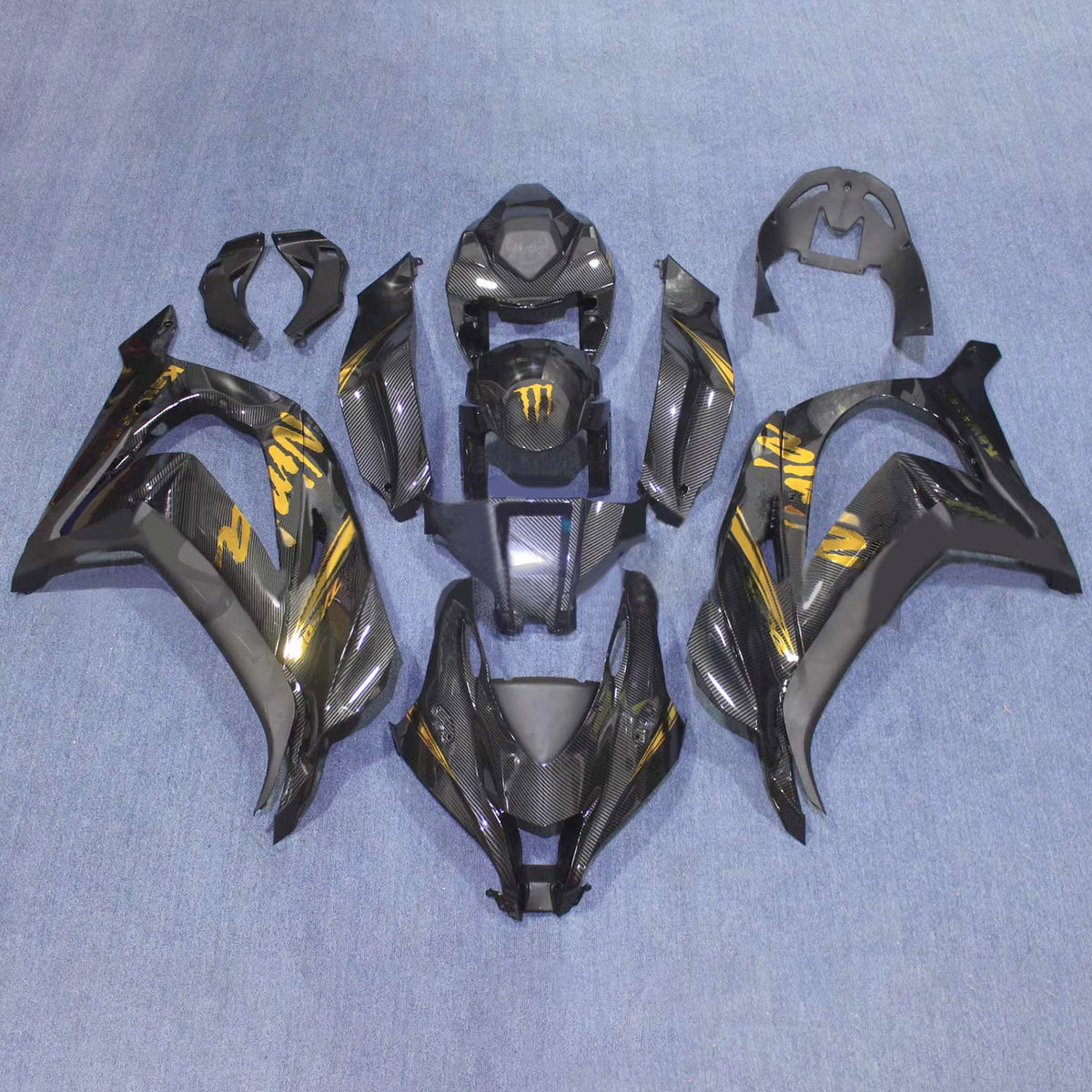 Amotopart 2016-2020 ZX10R Kawasaki Carbon Fiber&Gold Fairing Kit