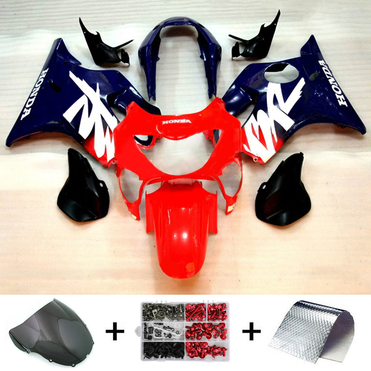 Amotopart 1999-2000 CBR600 F4 Honda Rouge et Bleu Style1 Kit de carénage