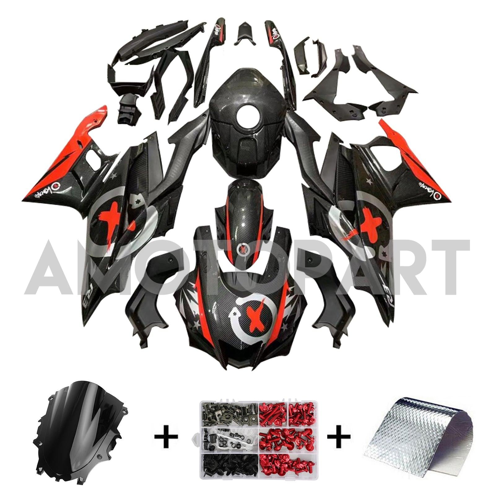 Amotopart 2022-2024 Yamaha YZF-R3 R25 Carbon Fiber with Red Accents Fairing Kit
