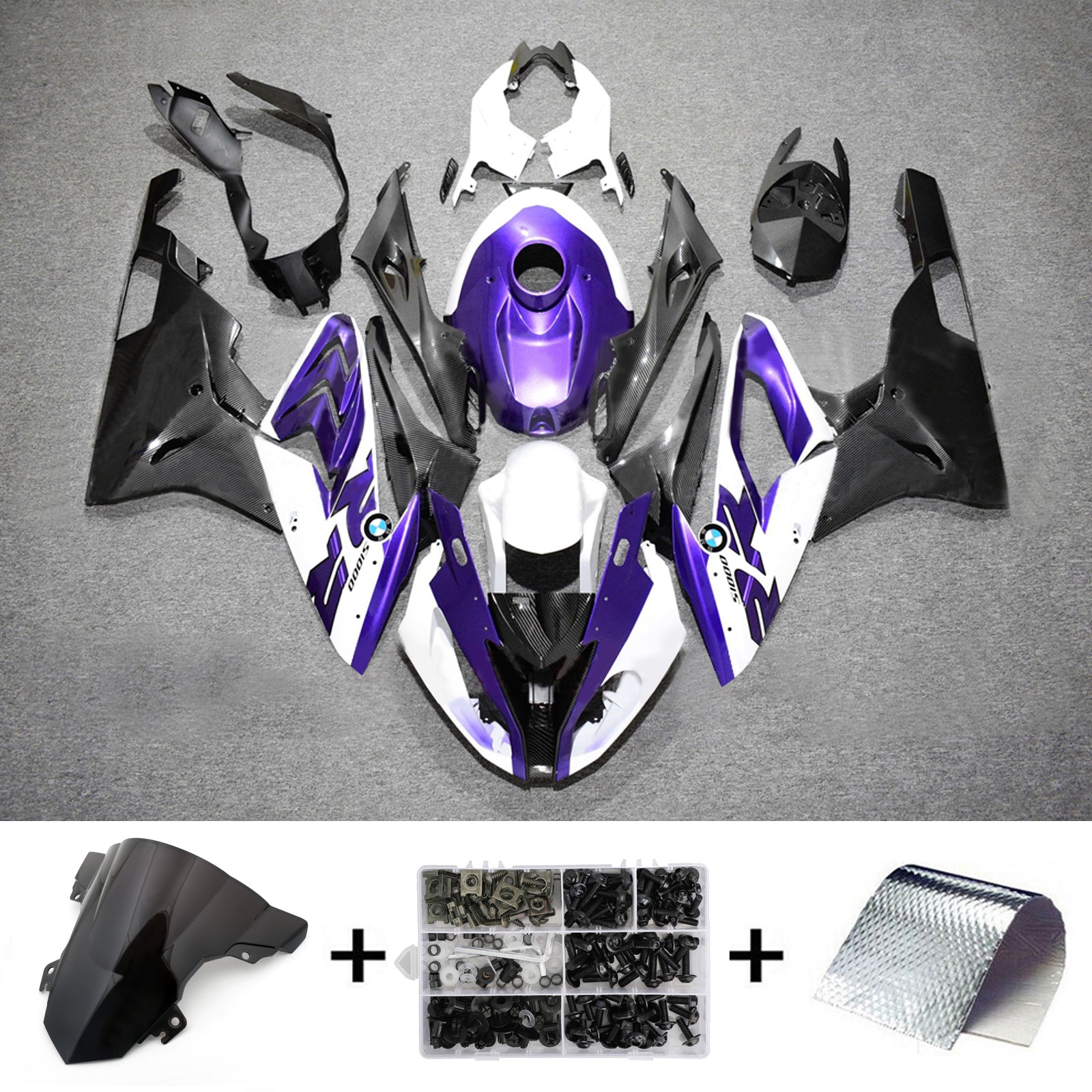 Amotopart 2017-2018 BMW S1000RR Carbon Fiber Pattern White Purple Fairing Kit