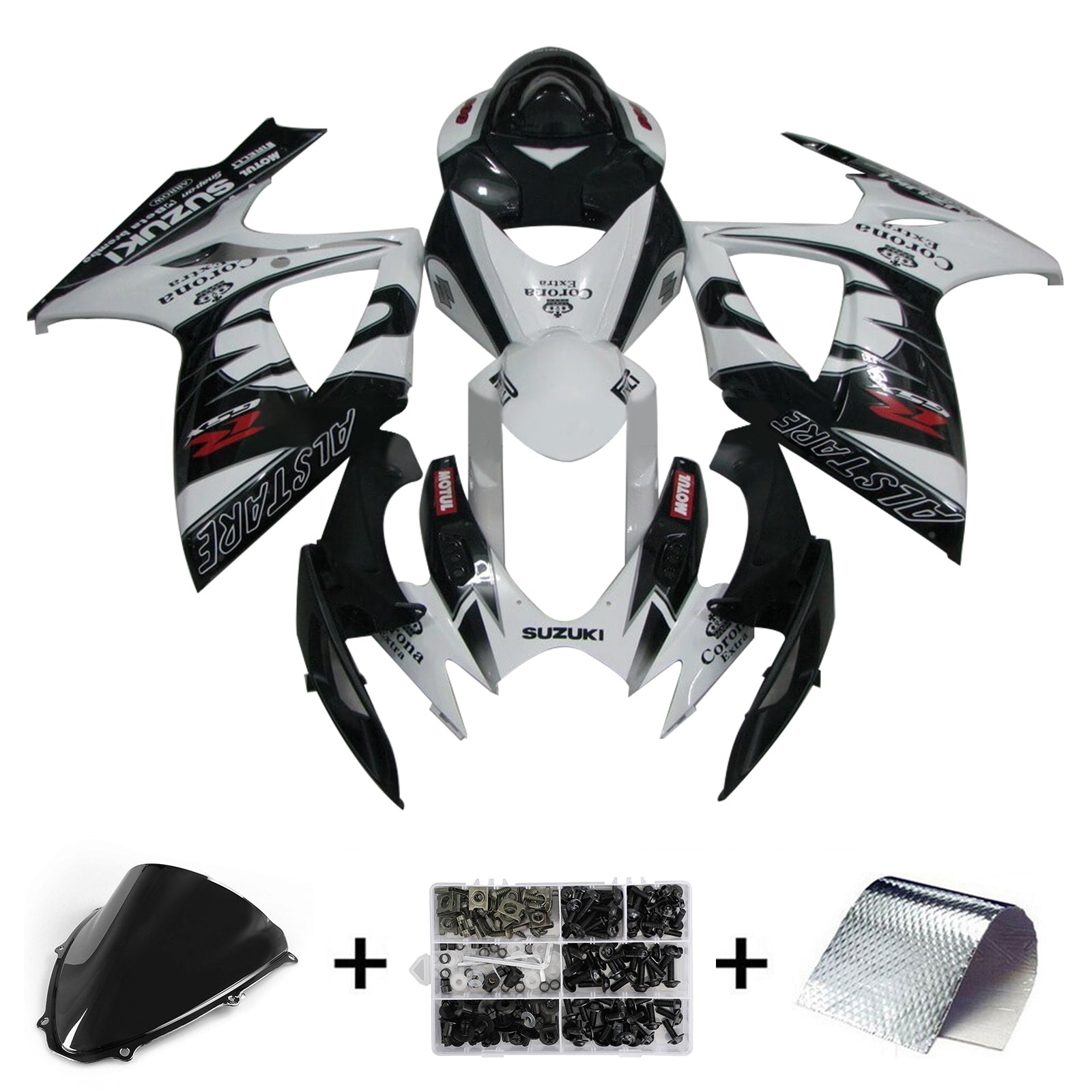 Amotopart 2006-2007 K6 GSXR 600/750 Suzuki Kit de carenado blanco y negro