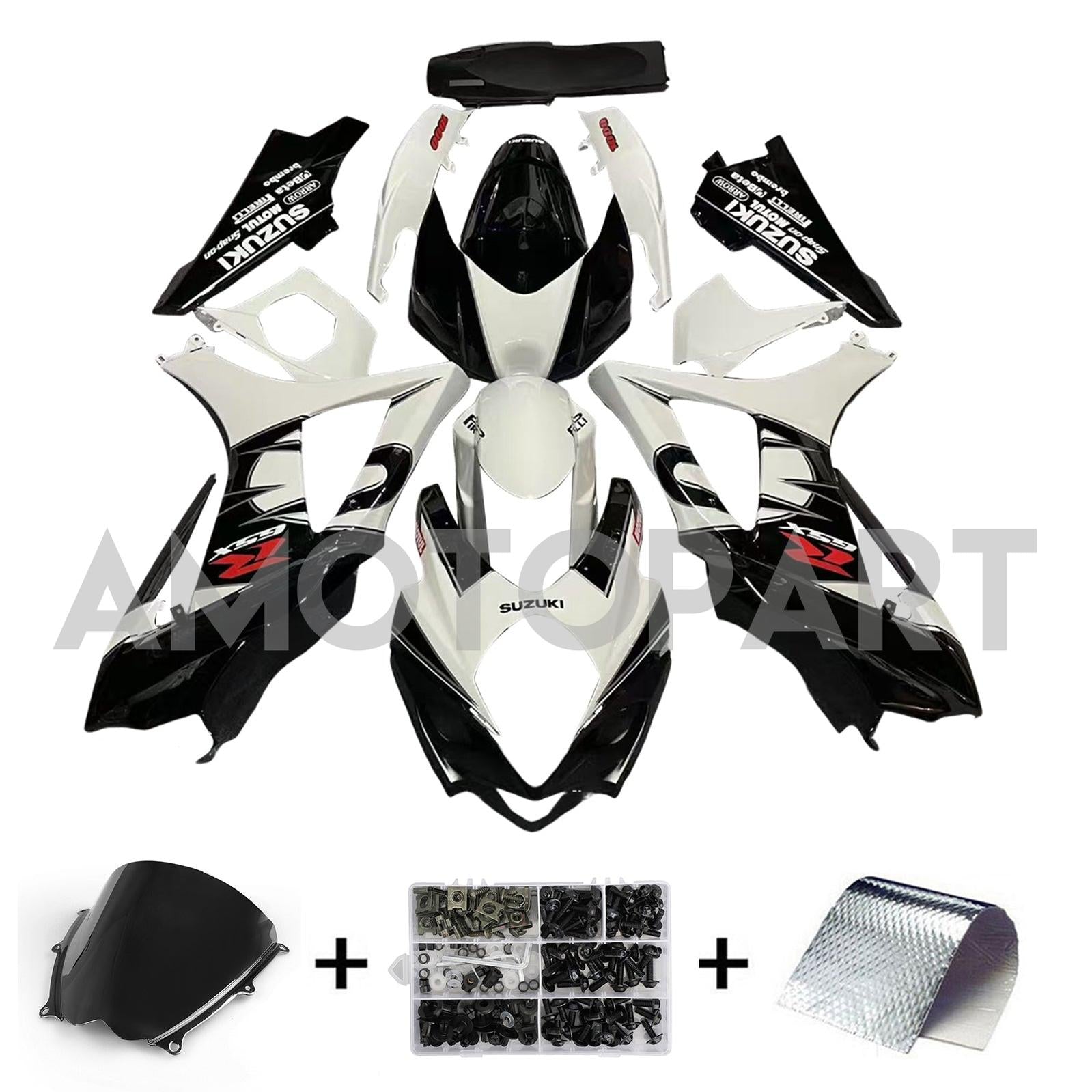 Amotopart 2007-2008 Suzuki GSXR1000 Schwarz weiß rote Verkleidung Kit