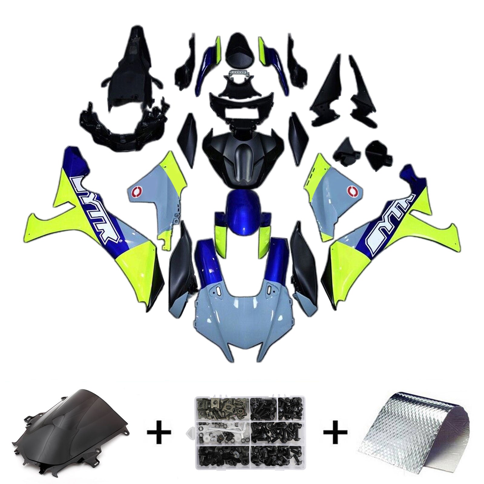 Amotopart 2020-2024 Yamaha YZF R1 Verkleidungssatz, Schwarz, Grau, Blau, Gelb