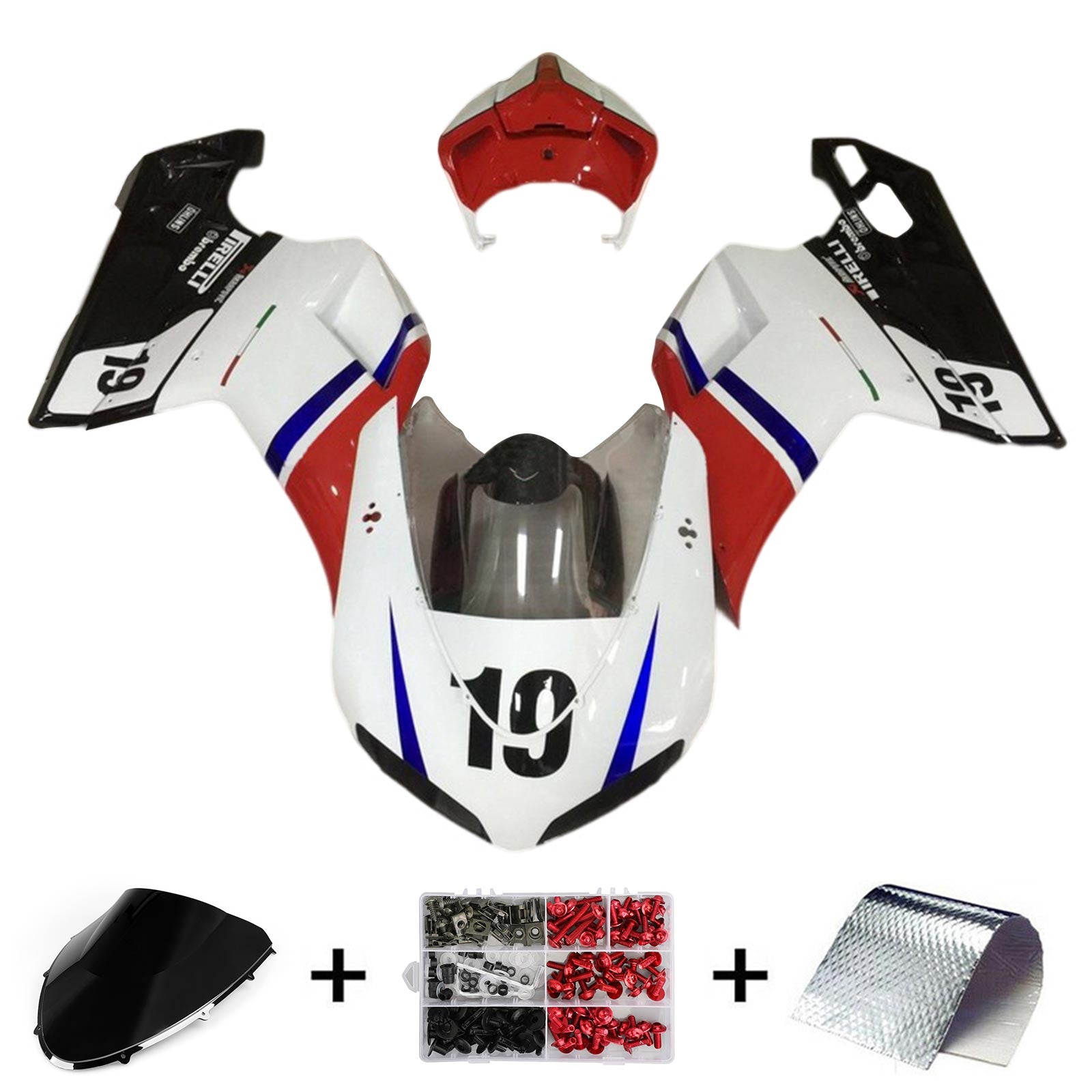 Amotopart Kit de carénage Ducati 1098 1198 848 rouge et blanc Style9 toutes années