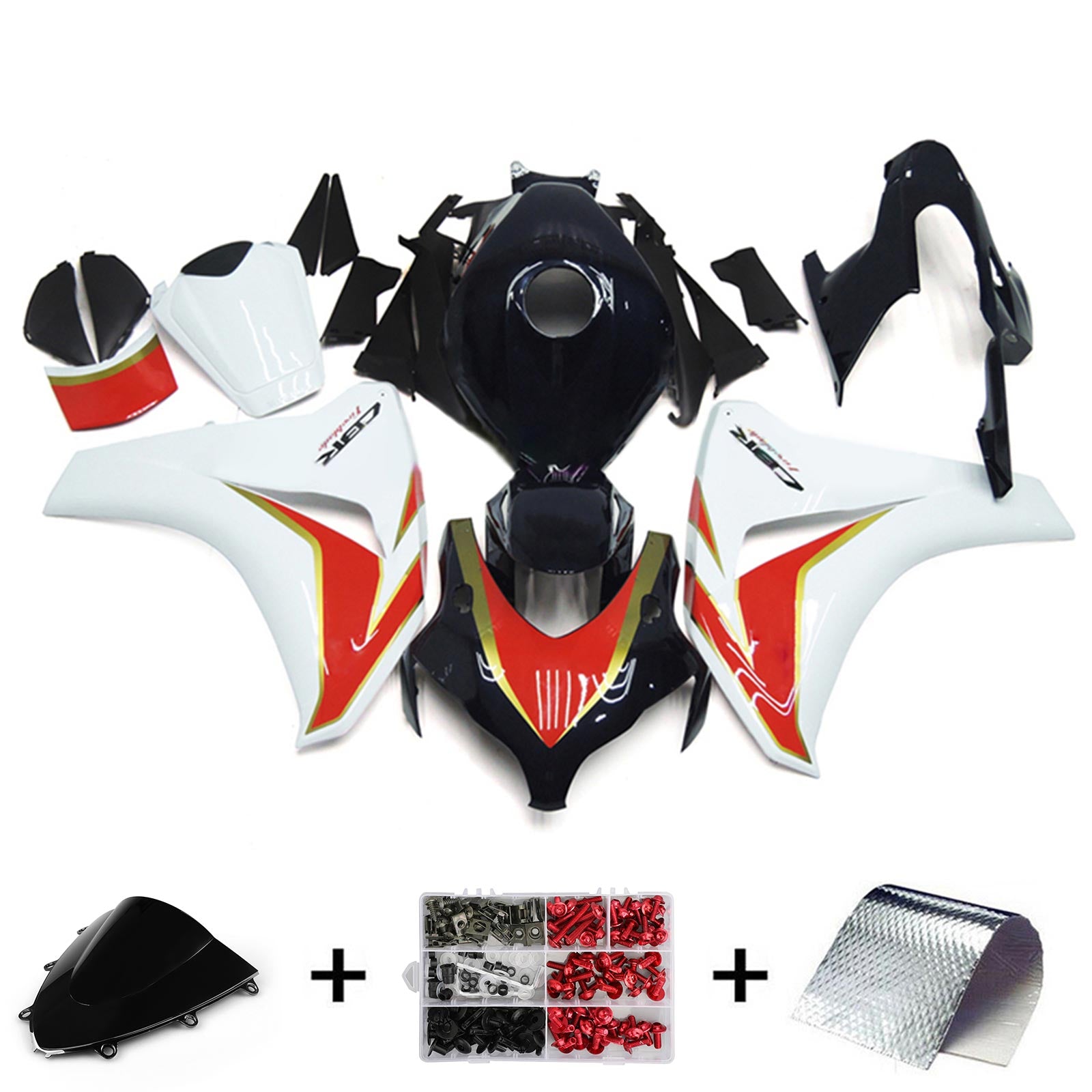 Amotopart Kit de carénage Honda CBR1000RR Style1 blanc et rouge 2008-2011