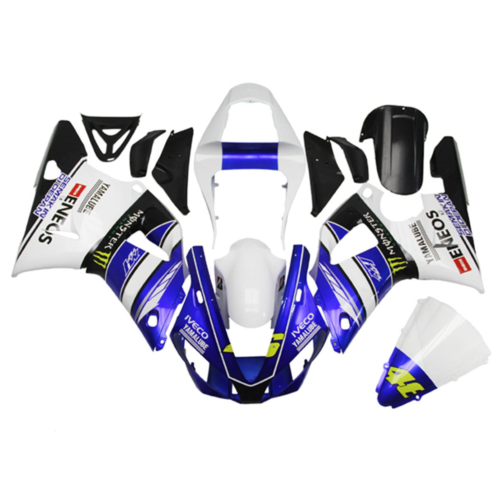 Amotopart 2000-2001 YZF 1000 R1 Yamaha Azul y Blanco Style3 Kit de carenado