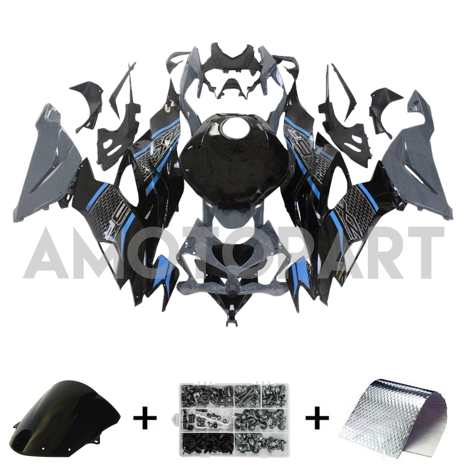 Amotopart 2019-2023 Kawasaki ZX6R Black Grey Fairing Kit