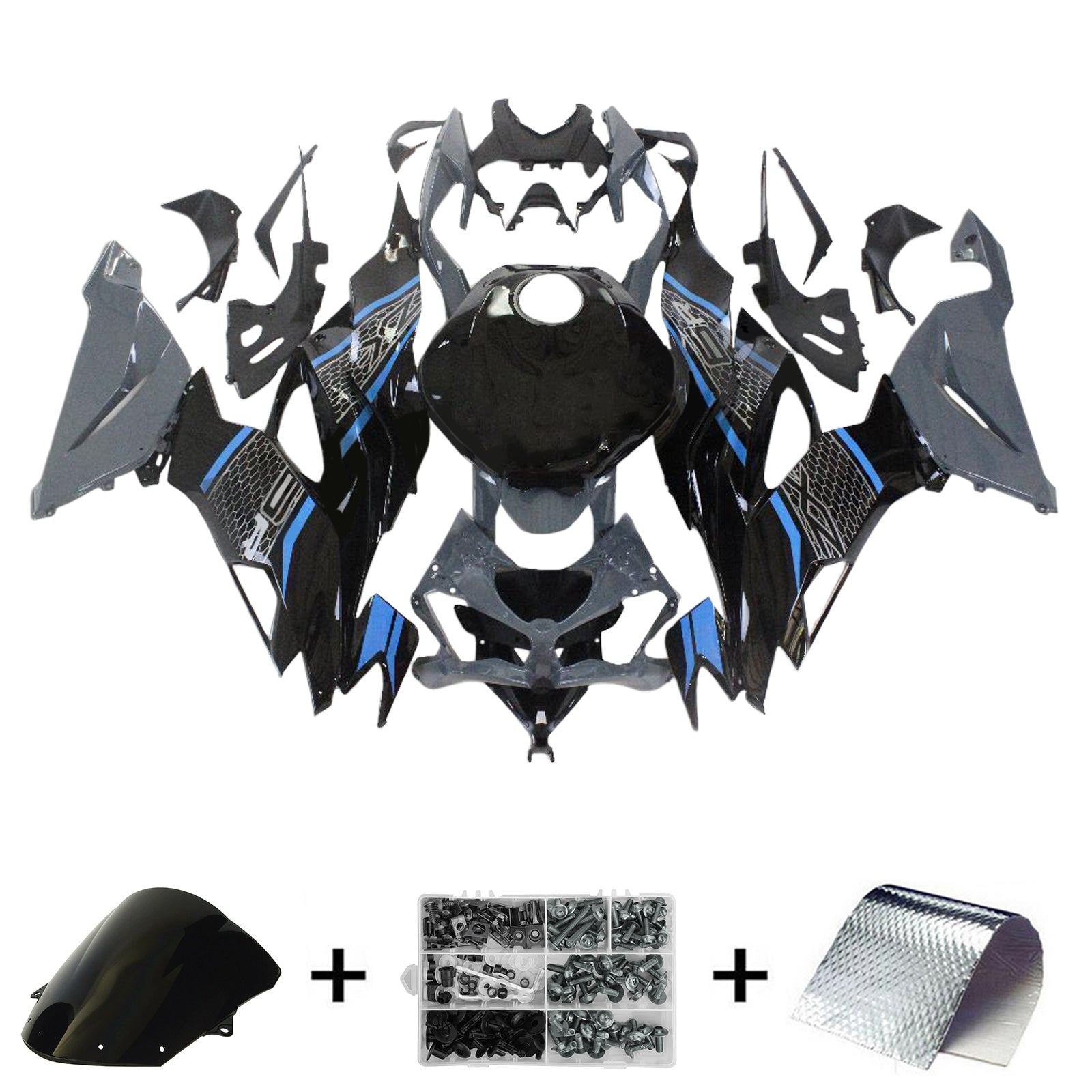 Amotopart 2019-2023 Kawasaki ZX6R Black Grey Fairing Kit