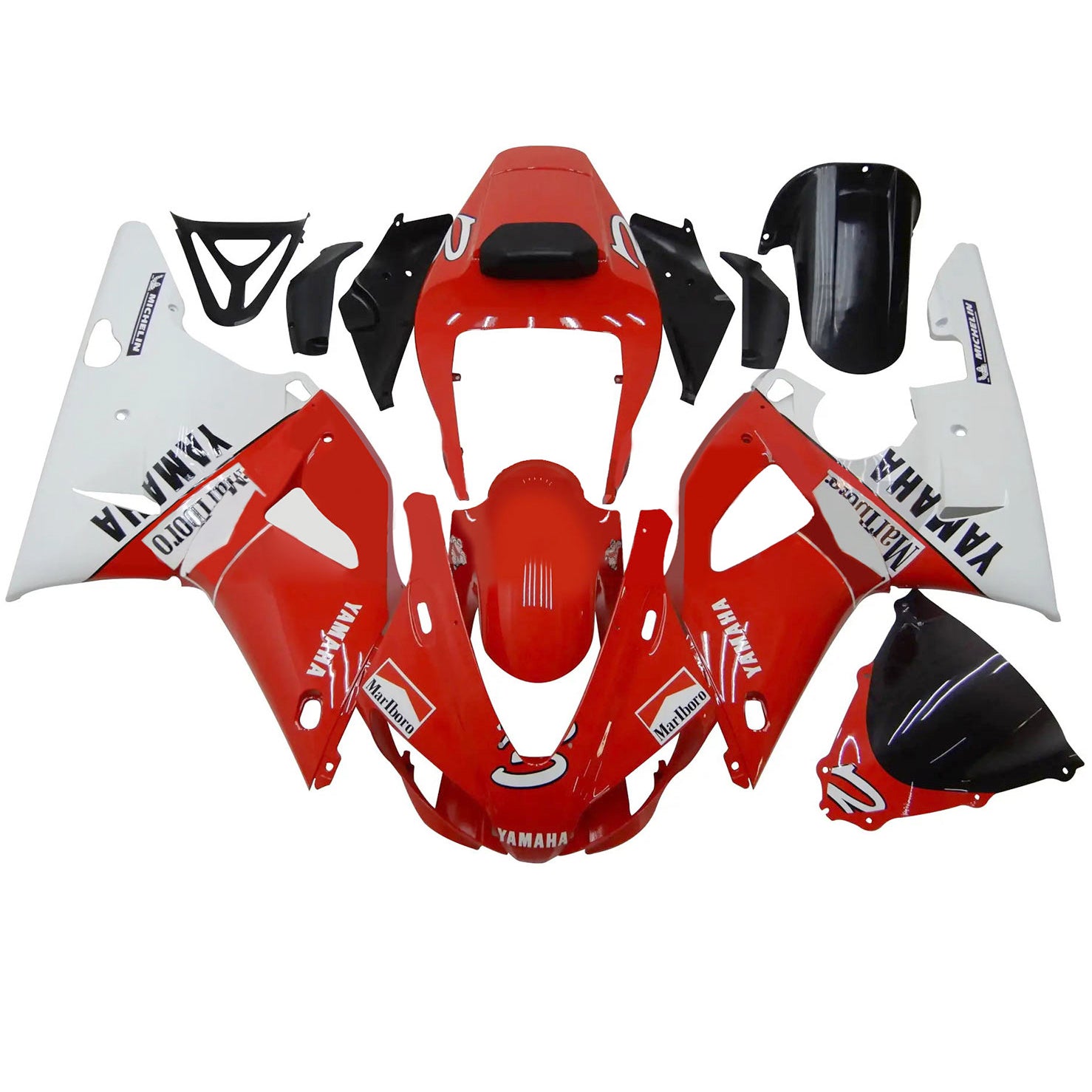 Amotopart 1998-1999 Yamaha YZF 1000 R1 Verkleidungssatz, glänzend, schwarz, weiß, rot