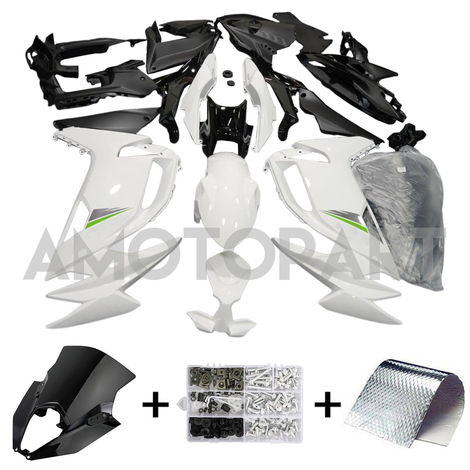 Amotopart 2020-2025 Kawasaki ER-6F Ninja650 Black White Fairing Kit