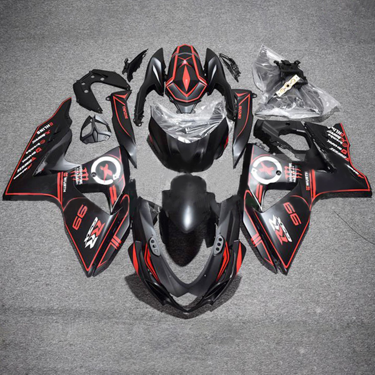 Amotopart 2009-2016 K9 GSXR1000 Suzuki Matte Black with Red Stripe Fairing Kit