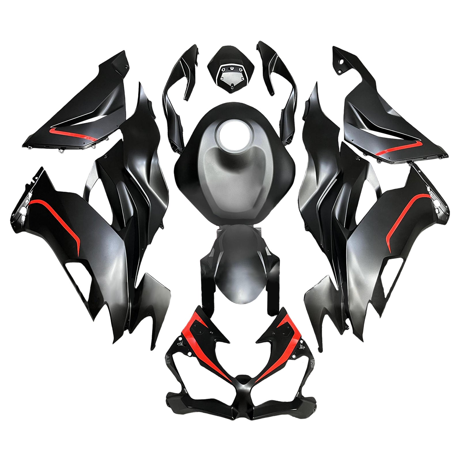 Amotopart 2019-2023 Kawasaki ZX6R Light Red Matte Black Fairing Kit