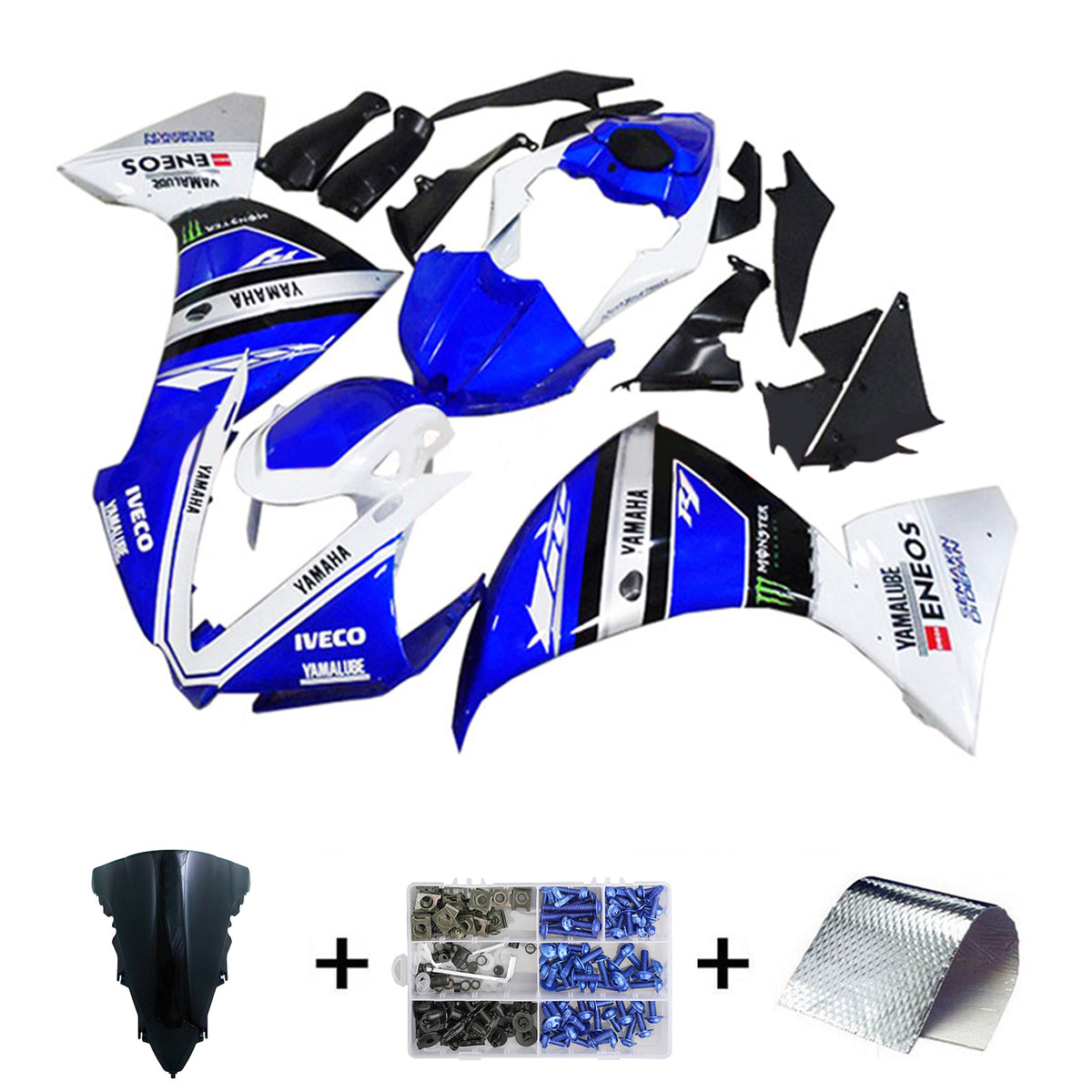 Amotopart 2012–2014 Yamaha YZF 1000 R1 Blau Schwarz Weiß Verkleidungsset