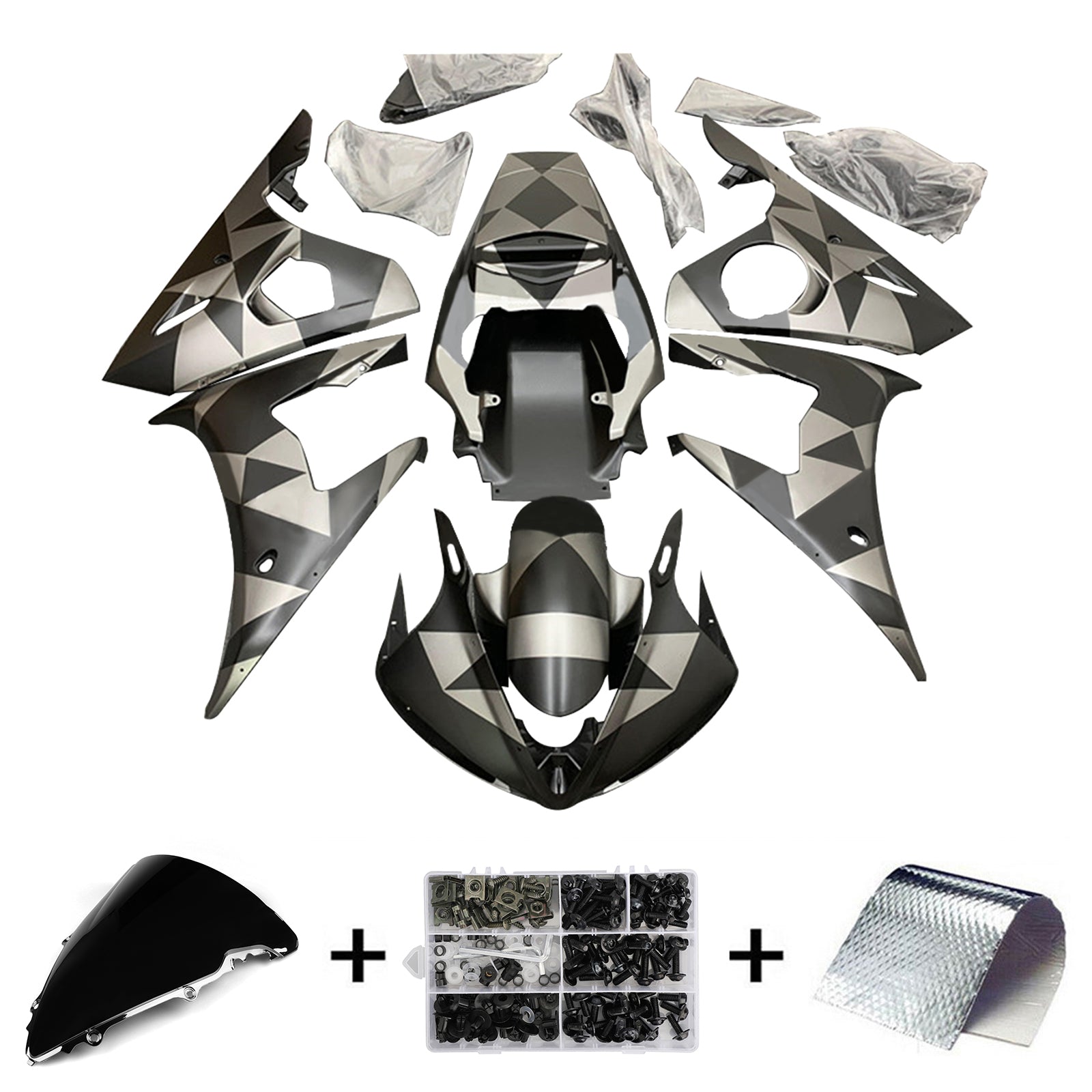 Amotopart 2005 Yamaha YZF-R6 Matte Black&Grey Fairing Kit