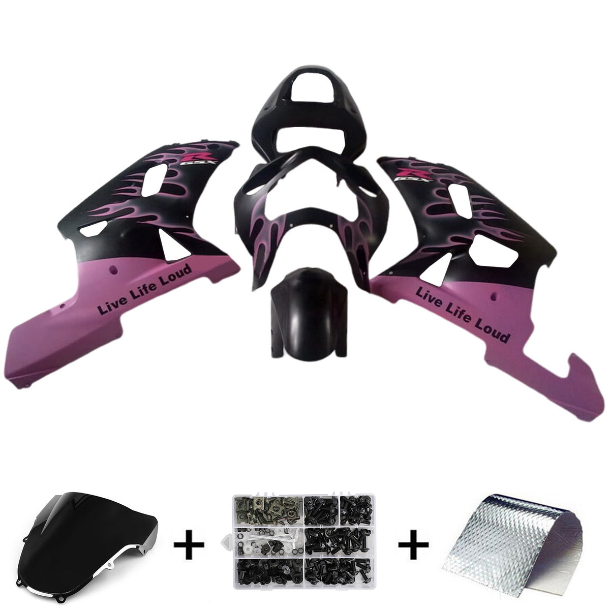 Amotopart 2001-2003 GSXR600 2000-2003 GSXR750 K1 Suzuki Kit de carenado negro mate rosa