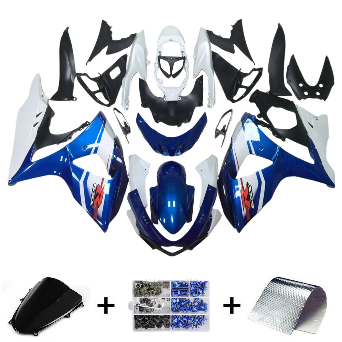 Amotopart 2009-2016 K9 GSXR1000 Suzuki Kit de carénage blanc et bleu Style3