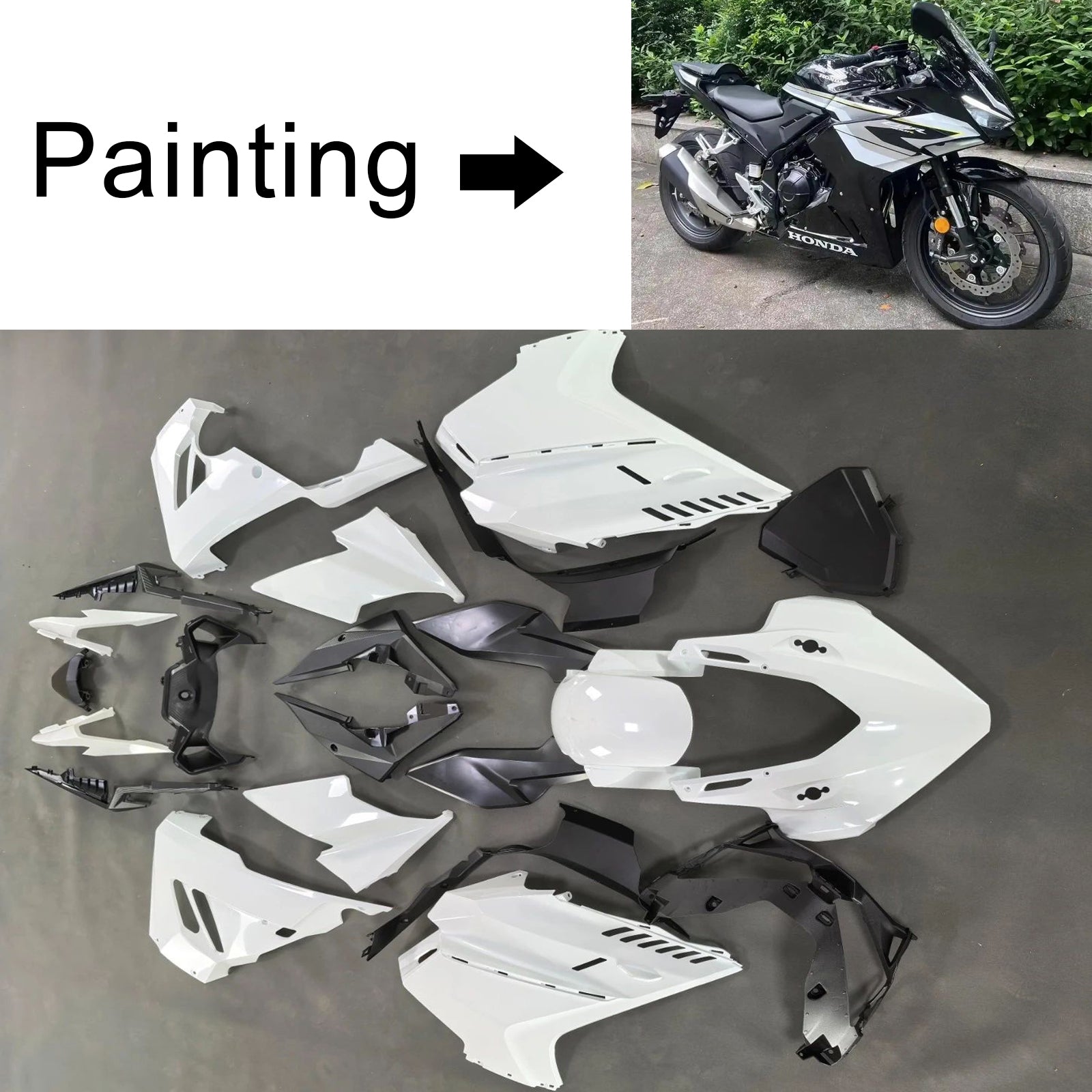 Amotopart 2024-2025 Honda CBR500R CBR400R Black White Grey Fairing Kit