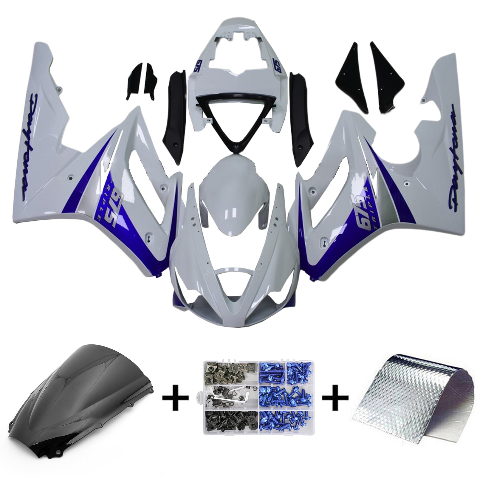 Amotopart 2006-2008 Kit carena Triumph Daytona 675 White&amp;Blue Style5