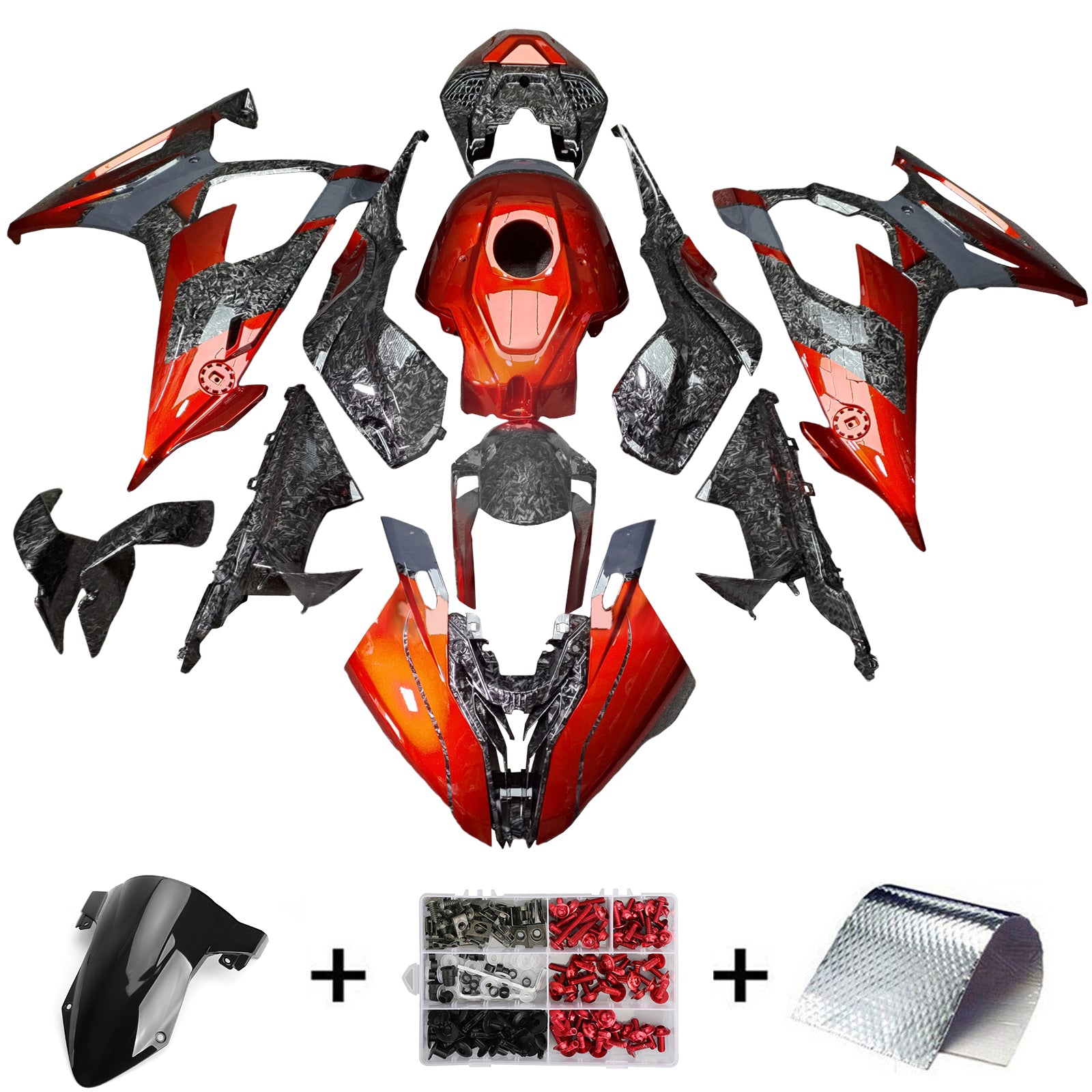 Amotopart 2019-2022 BMW S1000RR/M1000RR Carbon Fiber Pattern Dark Orange  Fairing Kit