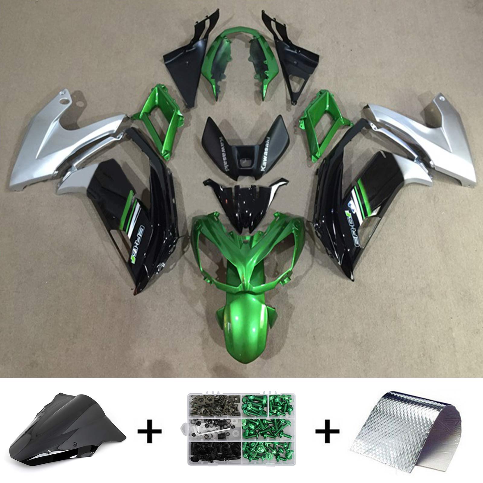 Amotopart 2012-2016 Kawasaki ER6F/Ninja650 Black Green Fairing Kit